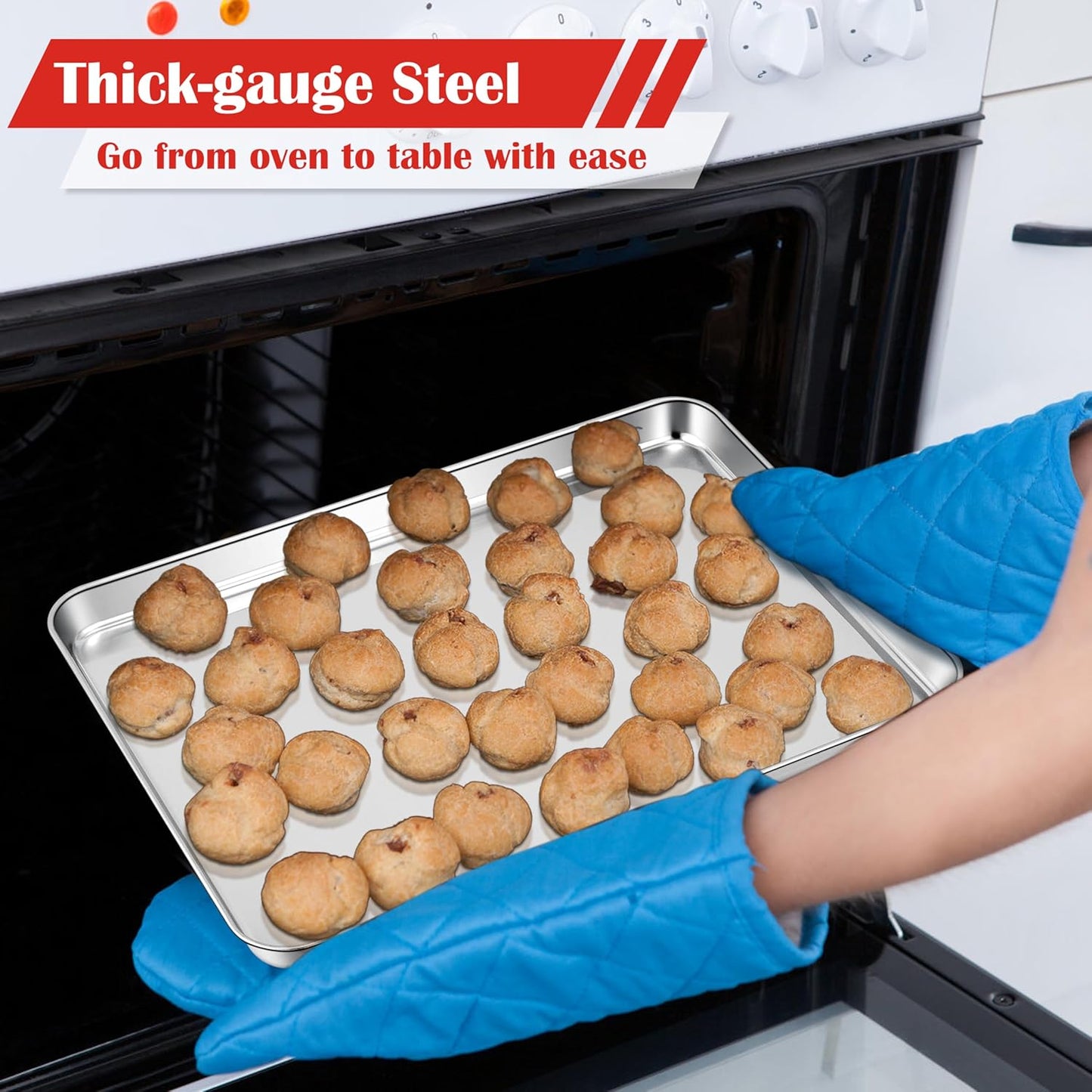 E-far Cookie Sheets Set of 4, 18”x13” Stainless Steel Baking Sheet Pans for Oven, Large Non Toxic Metal Baking Tray for Baking Roasting, Healthy & Rust Free, Mirror Finish & Dishwasher Safe