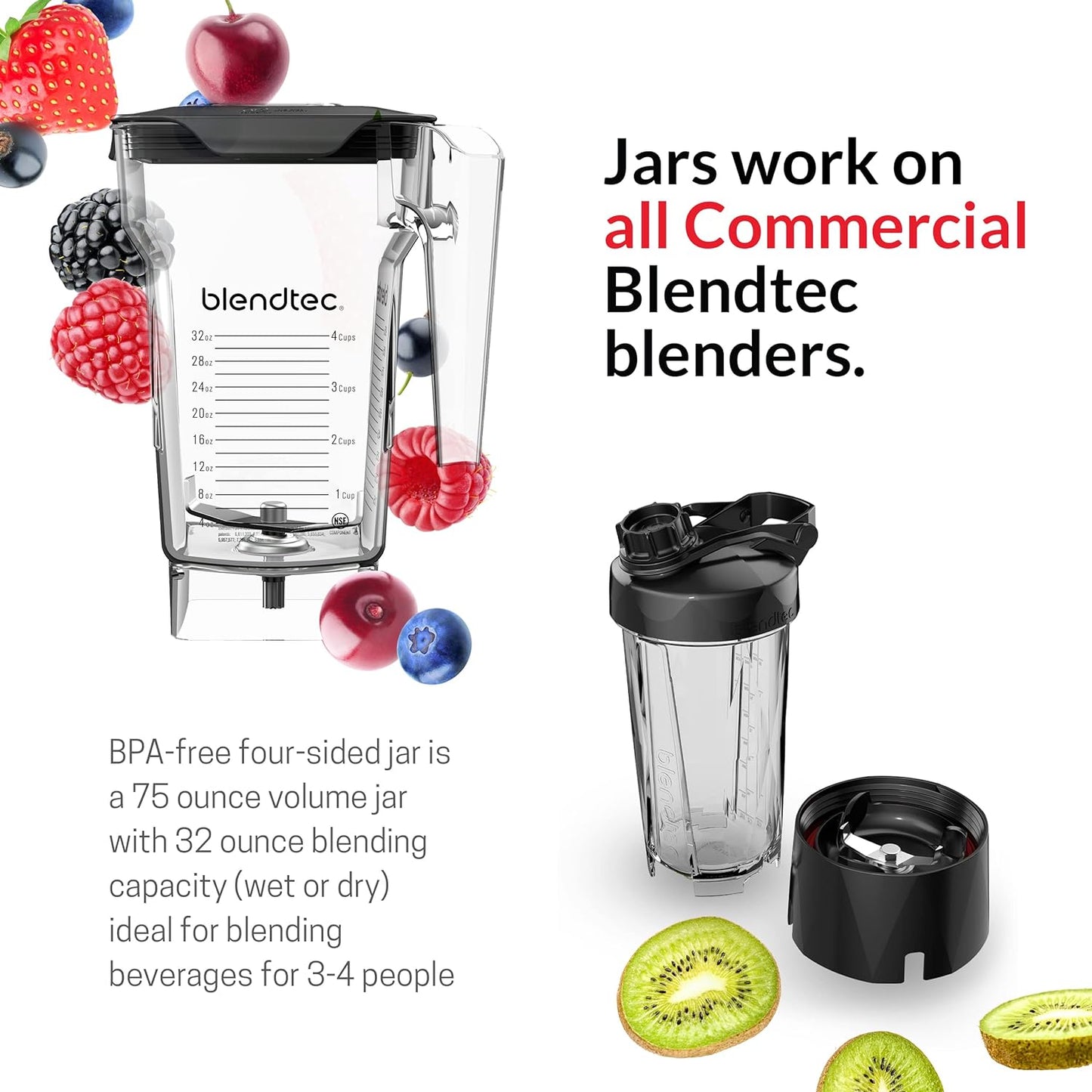 Blendtec Total Blender Classic - Includes FourSide Jar (75 oz) - 10-Speed Professional-Grade - High-Power Kitchen Blender with 6 Pre-Programmed Cycles - Black