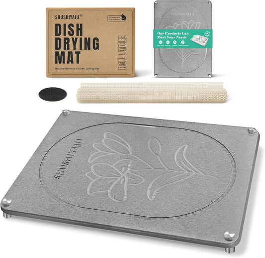 Stone Drying Mat For Kitchen Counter Superb Absorbent Diatomaceous Earth Mats with Non-Slip Feet Quick Dry Stone Dish Drying Pad Dish Pad Multi-Purpose(Floral-MediumGray, 15.7" x 11.8")