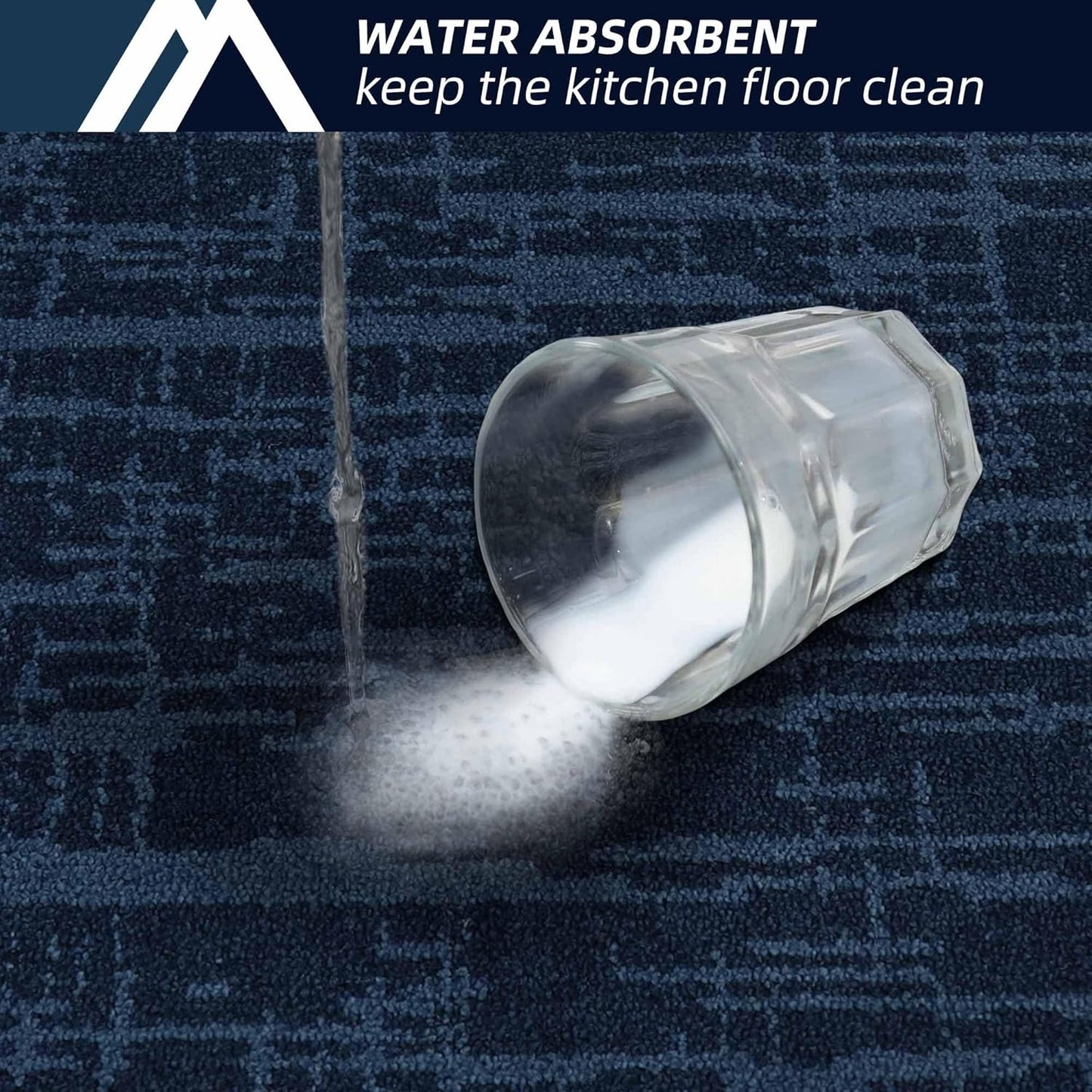 COSY HOMEER Kitchen Rugs 20"x32"+20"x48" Absorbent Soft Kitchen Mats for Floor Non Slip Kitchen Runner Rug Polyester Washable Kitchen Floor Mats for Sink Mat,Hallway,Laundry,Navy Blue