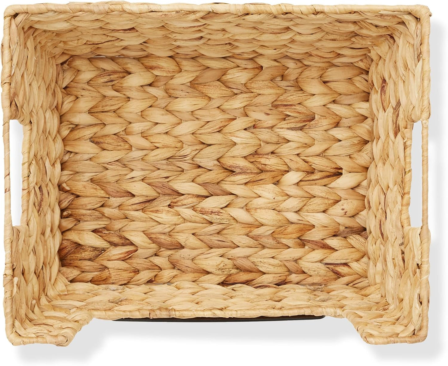 Casafield Set of 2 Water Hyacinth Pantry Baskets with Handles, Chalkboard Labels, and Marker - Natural, Wide Woven Storage Bin Organizers for Kitchen Shelves