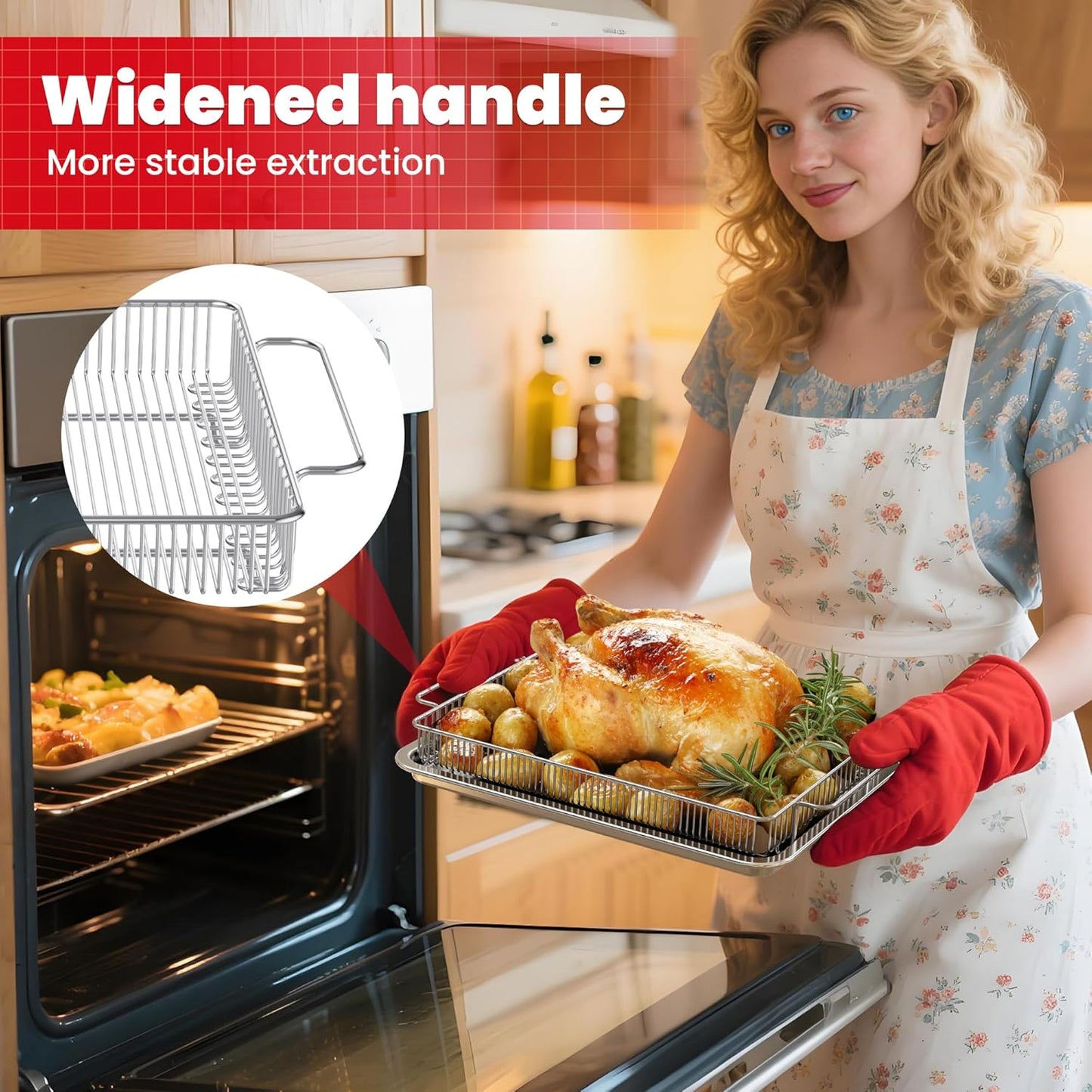 Air Fryer Basket for Oven,Air Fryer Basket and Stainless Steel Baking Tray Pant Oven with 50 Sheets Parchment Papers,Air Fryer Pan Rack for Cooking Baking Dishwasher and Broiling (1 Set M)