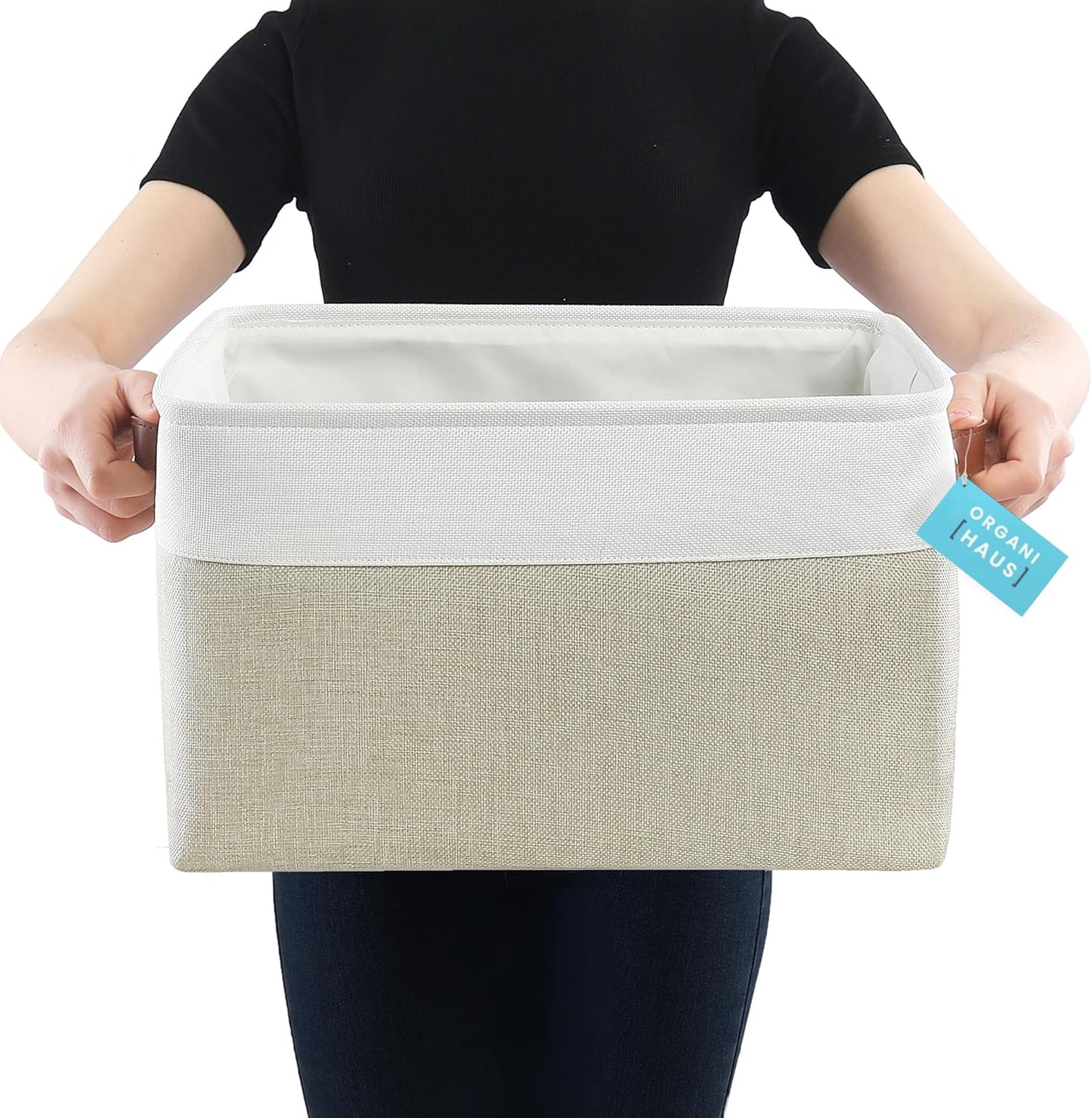 OrganiHaus Extra Large Fabric Storage Bins for Shelves 16x13in, Closet Storage Baskets for Shelf Organizing, Canvas Rectangle Bins for Organization, Linnen Baskets for Organizing - Beige/Off-White