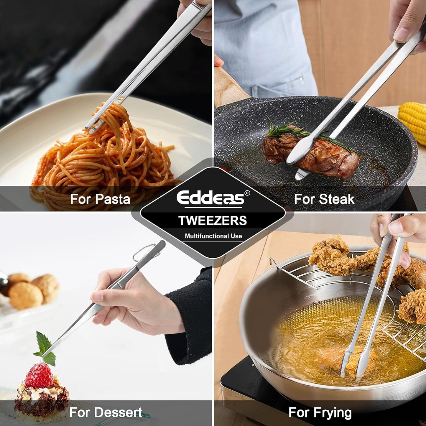 Kitchen Tweezers Tongs, Cooking Tweezers Stainless Steel - 3 Size 12'' 10'' & 8 inch Ideal for Meat, pasta, plating and pinching delicate small pieces of food, Set of 3