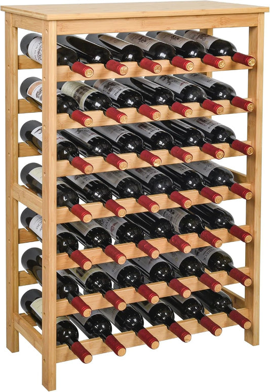 VASMIA 42 Bottles Bamboo Wine Rack,7-Tier Wine Rack Freestanding Floor with Table Top, Wine Storage Shelf for Kitchen Dining Room Bar,Natural