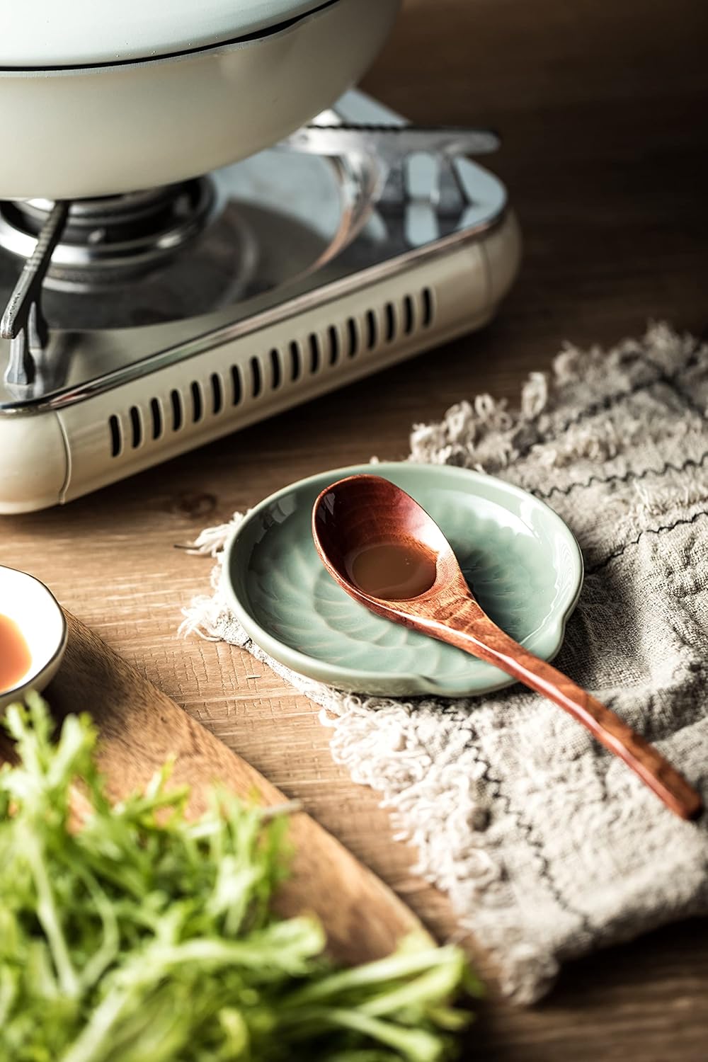 Ceramic Spoon Rest Cooking Spoon Holder for Stove Top, Modern Farmhouse Kitchen Decor for Multiple Utensil, Ladles Tongs Spatula - Green