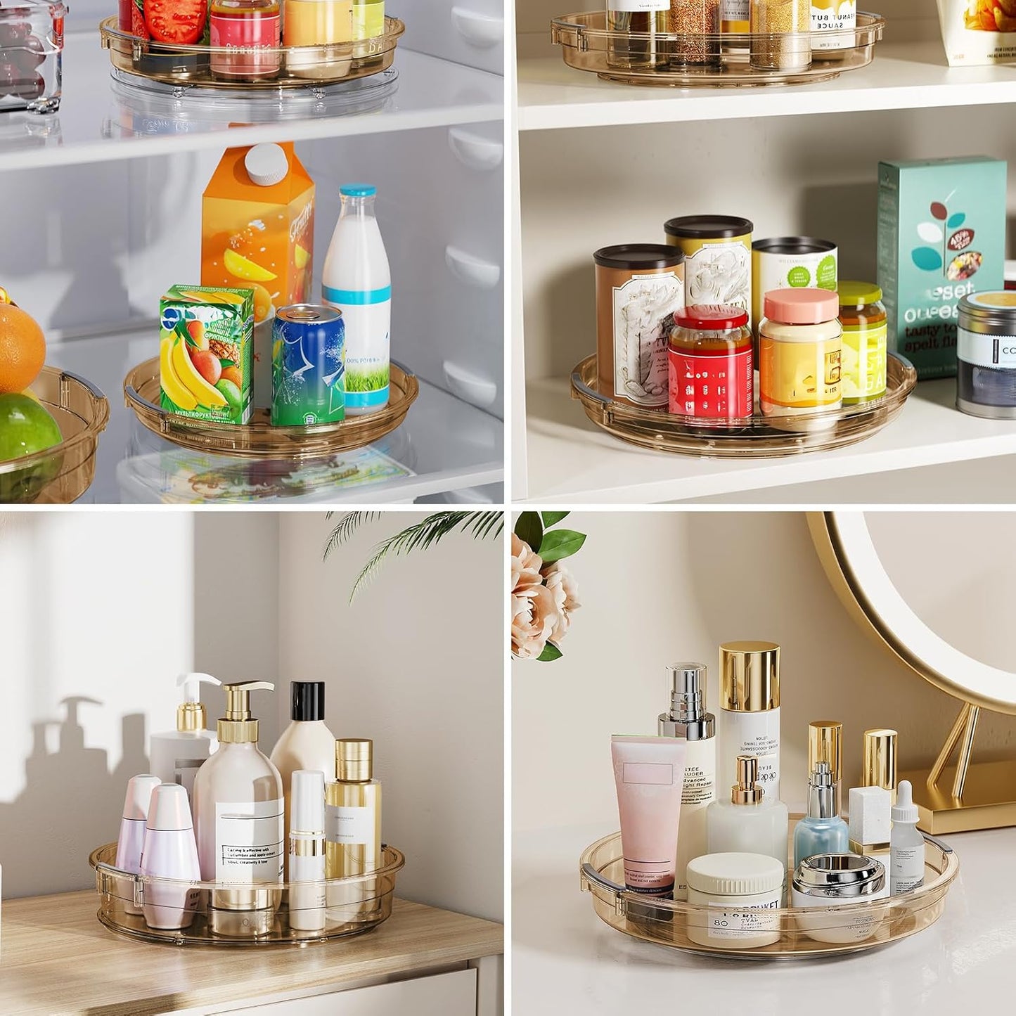 LAMU 3 Pack Lazy Susan Organizer Turntable for Cabinet, Condiment Organizer for Kitchen Pantry Organizers and Storage, Table Top, Fridge, Countertop, Spice Organization, 12'' 10.6'' 9.25'', Amber