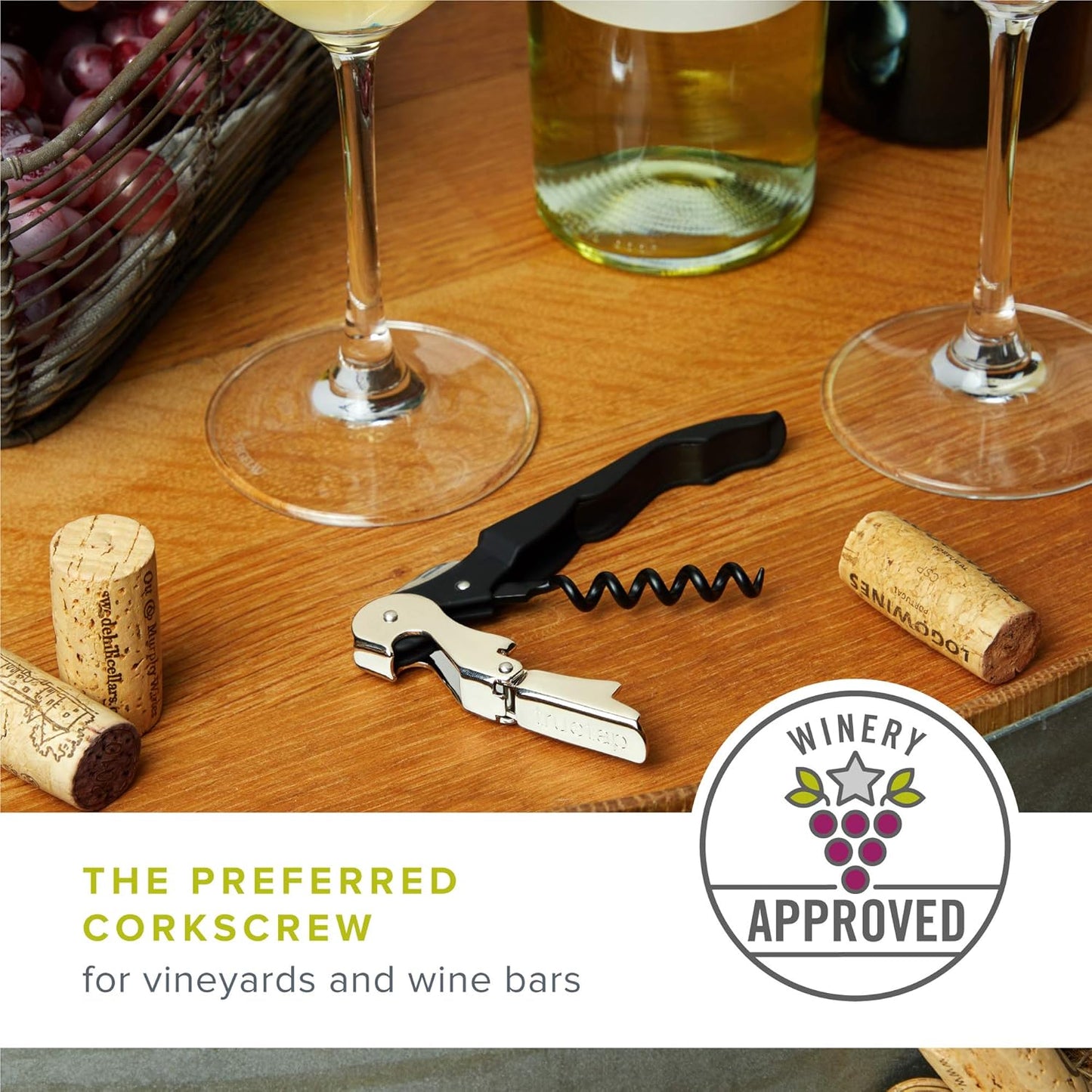 True TrueTap Double Hinged Waiters Corkscrew Wine Opener, Top-notch Stainless Steel Wine Opener with Foil Cutter Built to Last Wine Key Matte Black