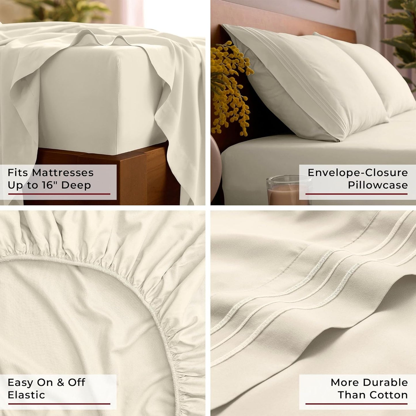 Mellanni Full Sheets Set - 4 PC Iconic Collection Bedding - Hotel Luxury, Extra Soft, Cooling Bed Sheets - Wrinkle, Fade, Stain Resistant (Full, Golden Ivory)