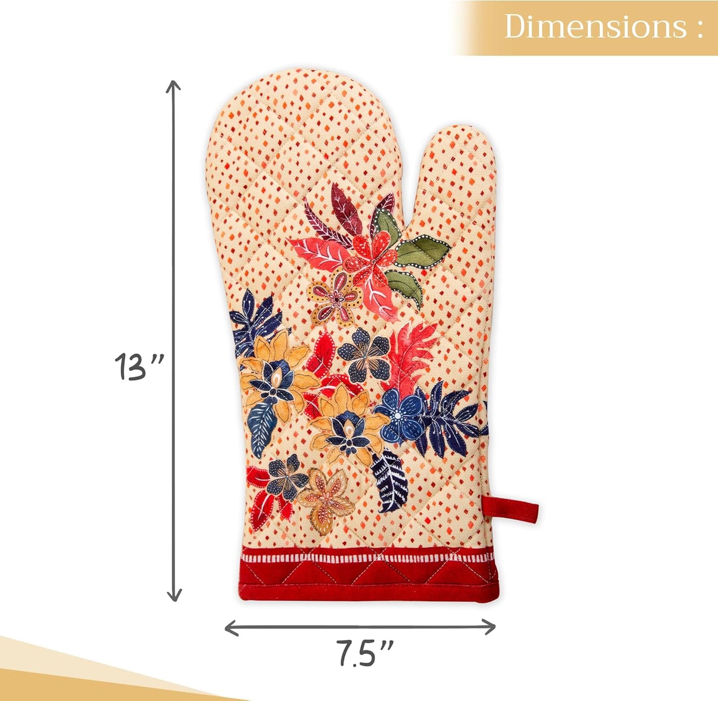 Maison d' Hermine Oven Gloves 100% Cotton Oven Mitt 7" x 13" with Loop Heat Resistant, BBQ, Cooking Gloves, Baking, Grilling, Kitchen, Handling Hot Pans (Pack of 1, Kalahari)