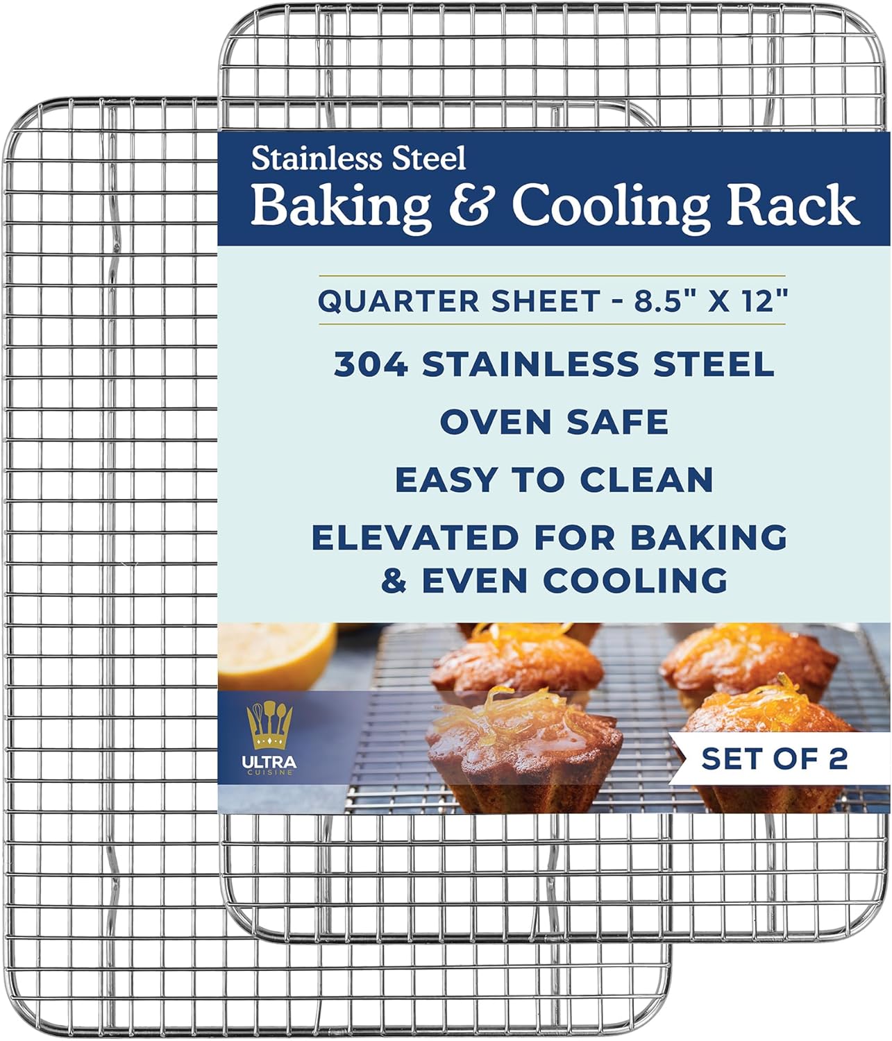 Ultra Cuisine Heavy Duty 100% Stainless Steel Cooling Rack for Cooking and Baking - Baking Rack & Wire Cooling Rack - Fits Quarter and Jelly Roll Sheet Pans - 8.5''x 12'' and 10''x 14.75''