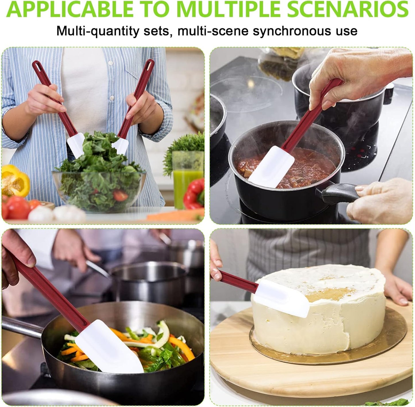 Dandat 9 Pcs Silicone Rubber Spatula, Commercial Spatula 500 Fahrenheit Heat Resistant, Non Stick Heavy Duty Scraper for Kitchen Cook Mix Fry Spread Bake, Dishwasher Safe(Deep Red and White,10 Inch)