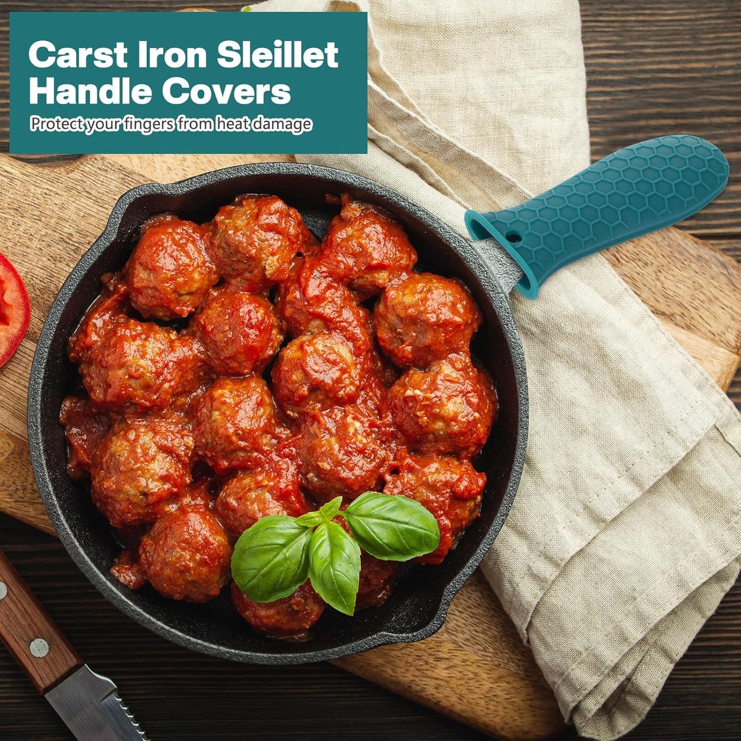 Patelai 8 Pcs Silicone Pot Holders Set Cast Iron Handle Cover Heat Resistant Pot Handle Covers Potholder Non Slip Reusable Pan Sleeve for Frying Pan Kitchen Supplies(Green)