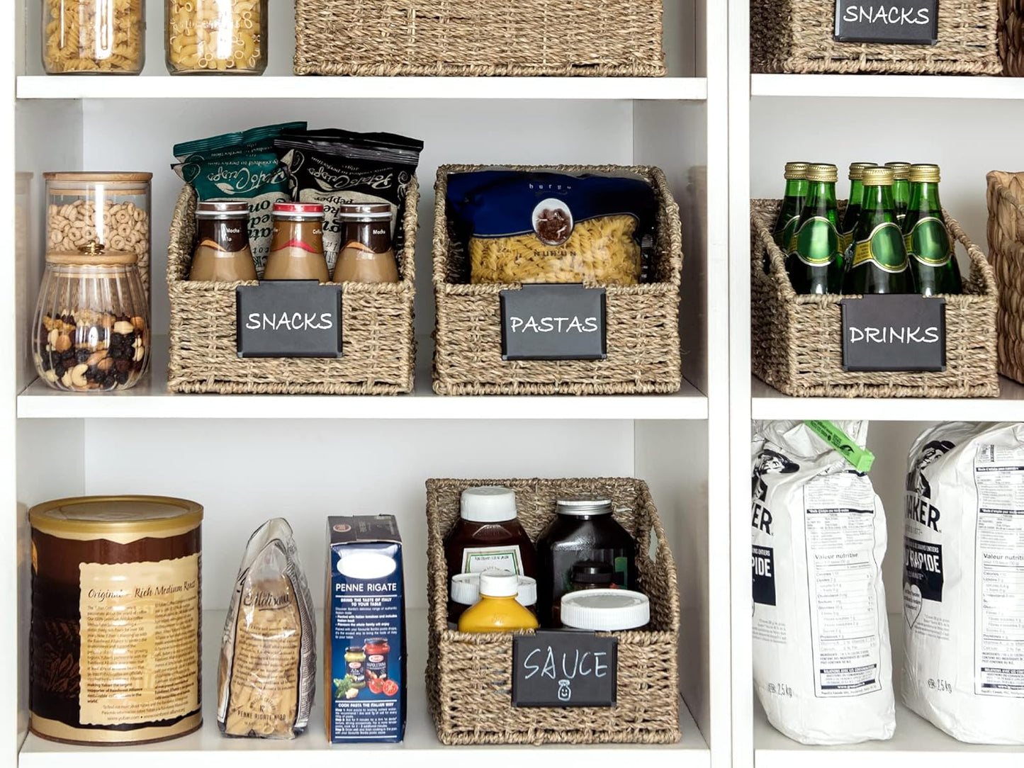 StorageWorks Wicker Baskets for Organizing, Pantry Organizers and Storage, Seagrass Storage Basket for Pantry Shelves, Kitchen Counter, Natural, 2 Pack