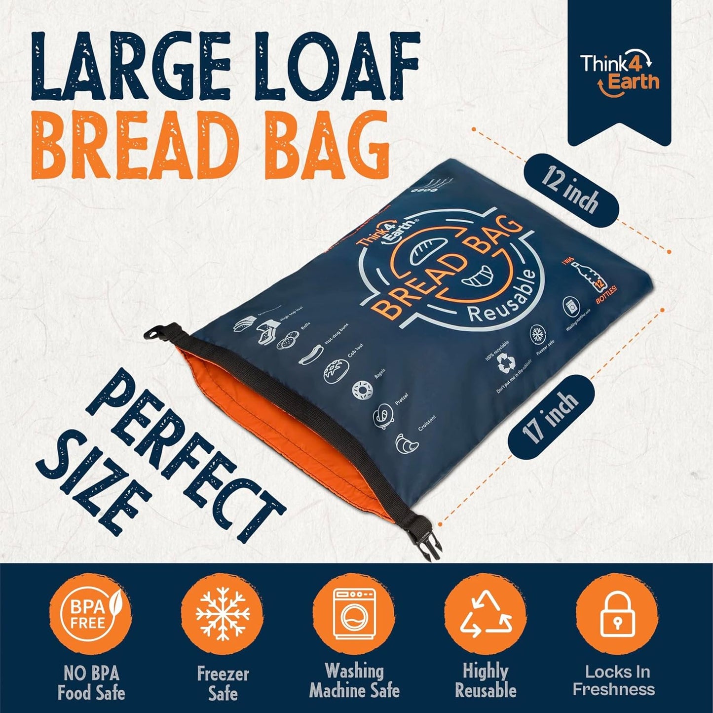 THINK4EARTH® Premium Blue Reusable Bread Bags for Homemade Bread – Durable & Washable(2 Pack)