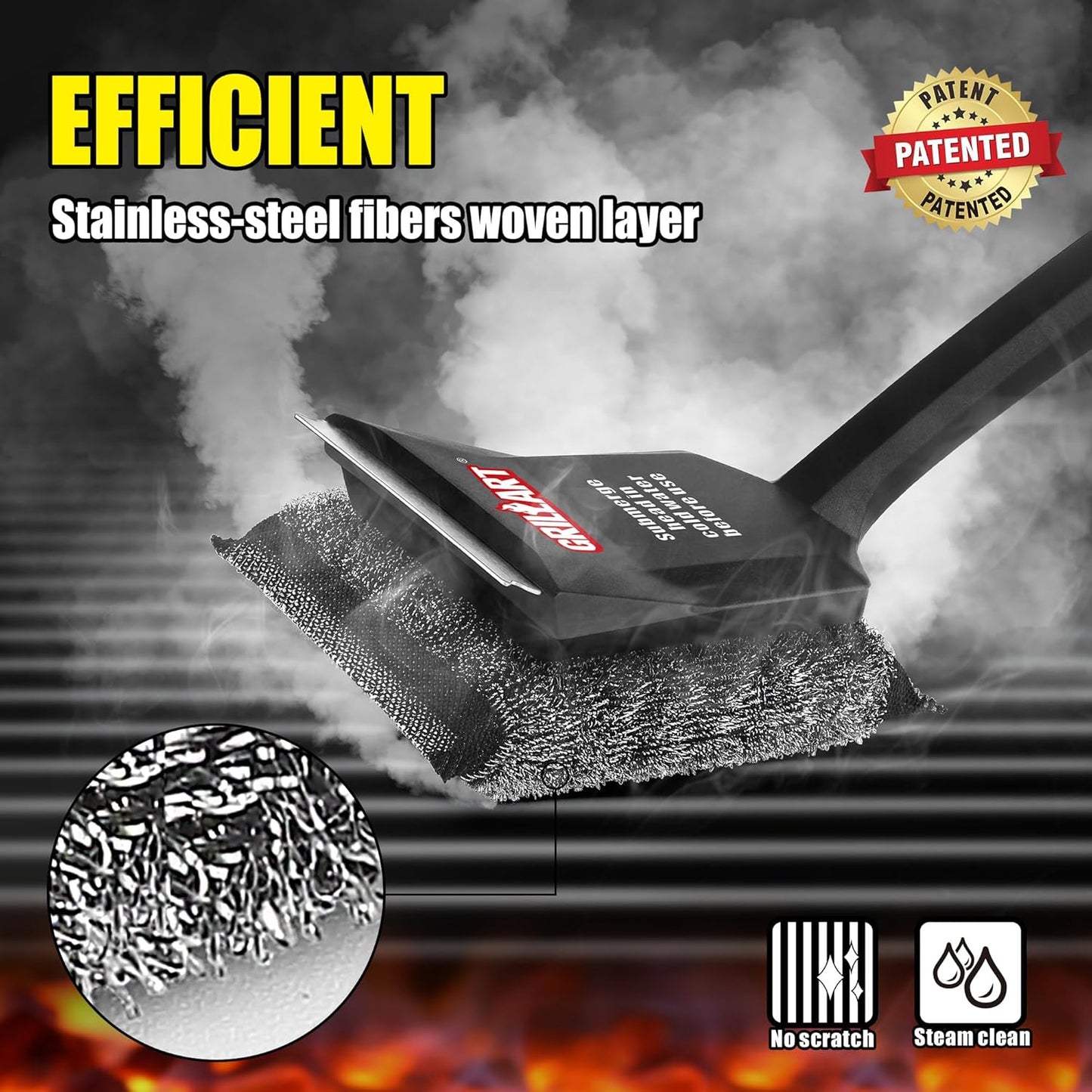 GRILLART SteamWizards Grill Brush Bristle Free, Safe BBQ Grill Brush for Outdoor Grill, Flat Top Grill Cleaner with Replaceable Head, Suitable for All Grates, Griddle Accessories, Dishwasher Safe