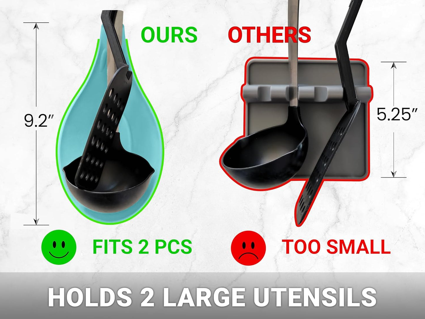 TEAL Silicone Spoon Rest for Stove Top, Set of 2 - HEAT RESISTANT, EASY TO CLEAN Kitchen Spoon Rest for Kitchen Counter, Holds XL Utensils, Safe on GLASS & INDUCTION Cooktops, DOESN’T BREAK if Dropped