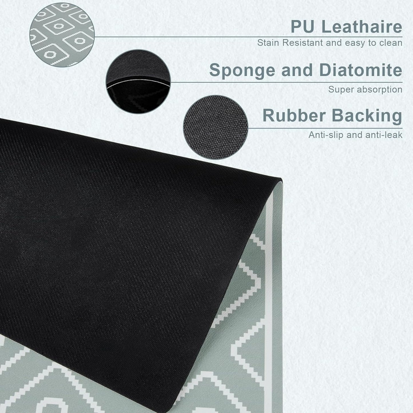 SUEH DESIGN Dish Drying Mat, Absorbent Coffee Mat 23.6 x 15.7 in Quick Dry Kitchen Drying Dish Drain Mat for Kitchen Counter Coffee Bar, Green