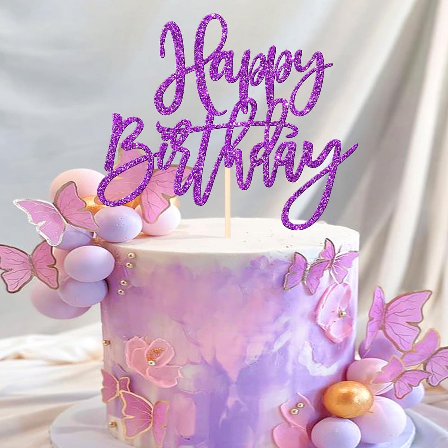 ZHUOWEISM 1 PCS Happy Birthday Cake Topper Glitter Happy Birthday Cake Pick for Celebrating Happy Birthday Anniversary Theme Party Cake Decorations Supplies Purple