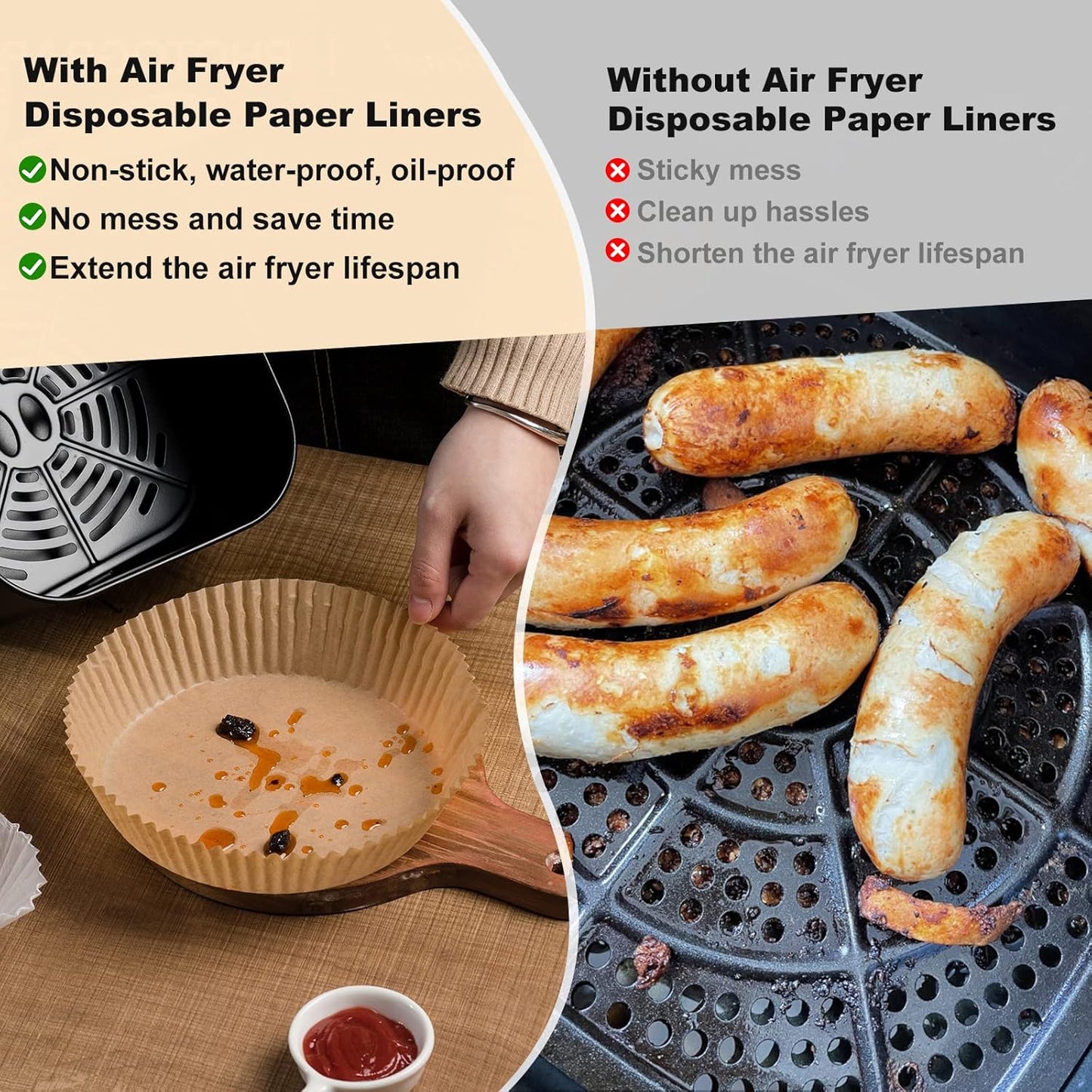 Air Fryer Liners for Ninja, 200 Pcs 8" Round Airfryer Paper Liners Disposable for Oven, Pans & Baking, Non-Stick and Oil Proof Parchment Paper for 5-8 qt Air Fryer Basket by Vailnd