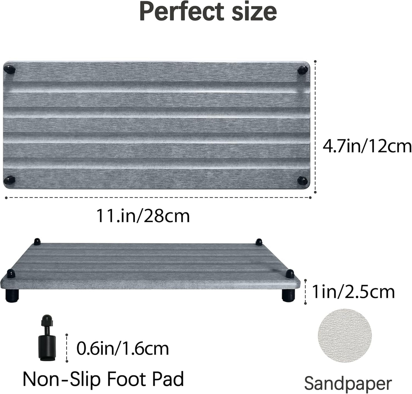 2 PCS Water Absorbing Stone Trays for Bathroom Counter, Fast-Drying Faucet Mat for Kitchen Sink, Diatomite Sink Caddy, Hand Soap Holder with Anti-Skid Feet(11" x 4.7" Gray)