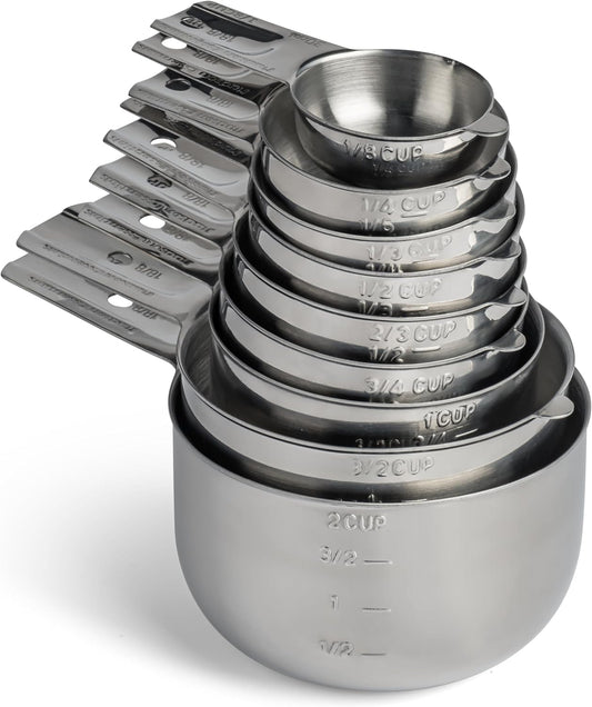 Hudson Essentials Stainless Steel Measuring Cups Set - (9 Piece Set) - Stackable Set with Spout - Includes 2 Cup and 1.5 Cup