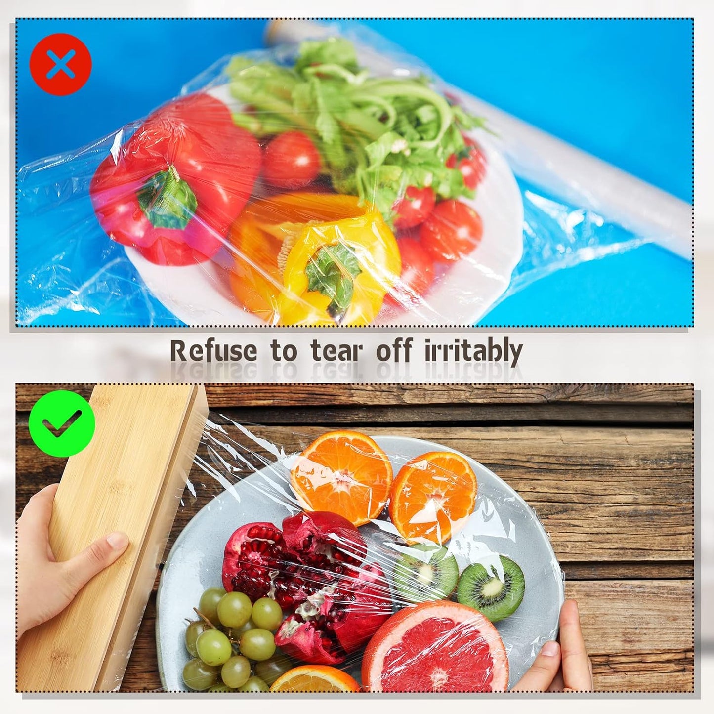 2 Pcs Foil and Plastic Wrap Organizer Plastic Wrap Dispenser Bamboo Wood Foil Dispenser with Cutter Aluminum Wax Paper Roll Organizer Holder for Kitchen