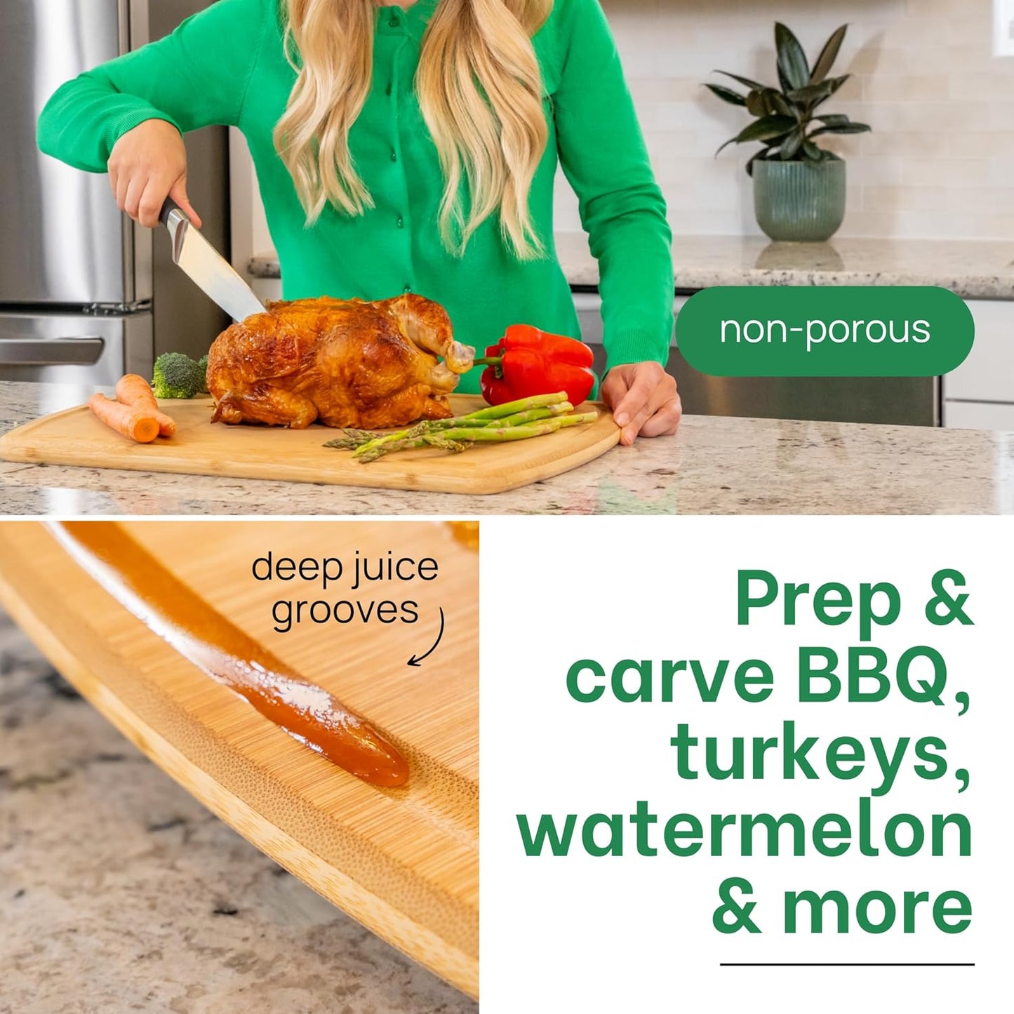 Greener Chef 20 Inch Bamboo Cutting Board Featuring Super-Sized Glue-Free Surface™ – Heavy Duty Butcher Block for Safe Meal Prep, Chopping & Carving with Lifetime Replacements