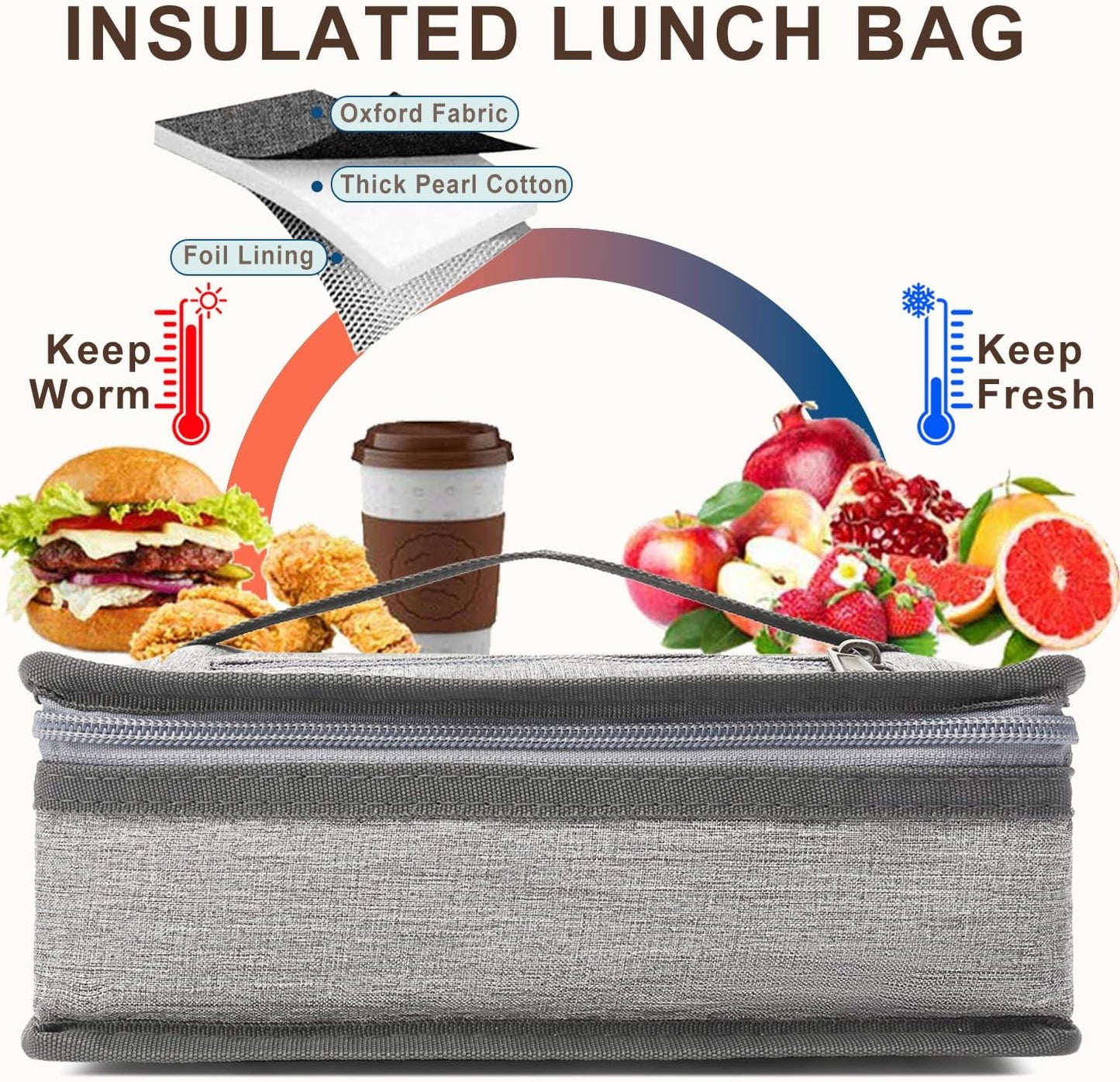 FlowFly Small Insulated Lunch box Portable Soft Bag Mini Cooler Thermal Meal Tote Kit with Handle for Work & School, Heather Grey