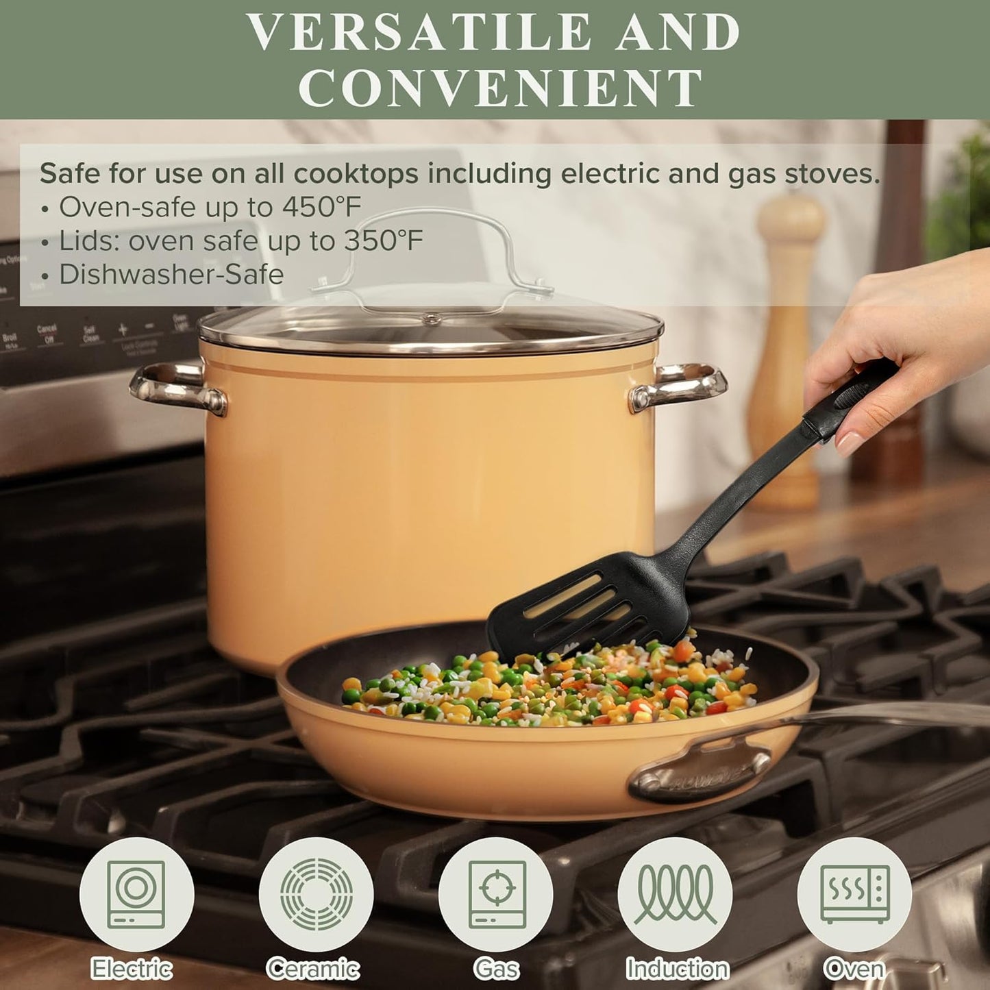 Nuwave Healthy Duralon Blue Ceramic Nonstick Cookware Set, Diamond Infused Scratch-Resistant, PFAS Free, Dishwasher & Oven Safe, Induction Ready & Evenly Heats, Tempered Glass Lids & Stay-Cool Handles