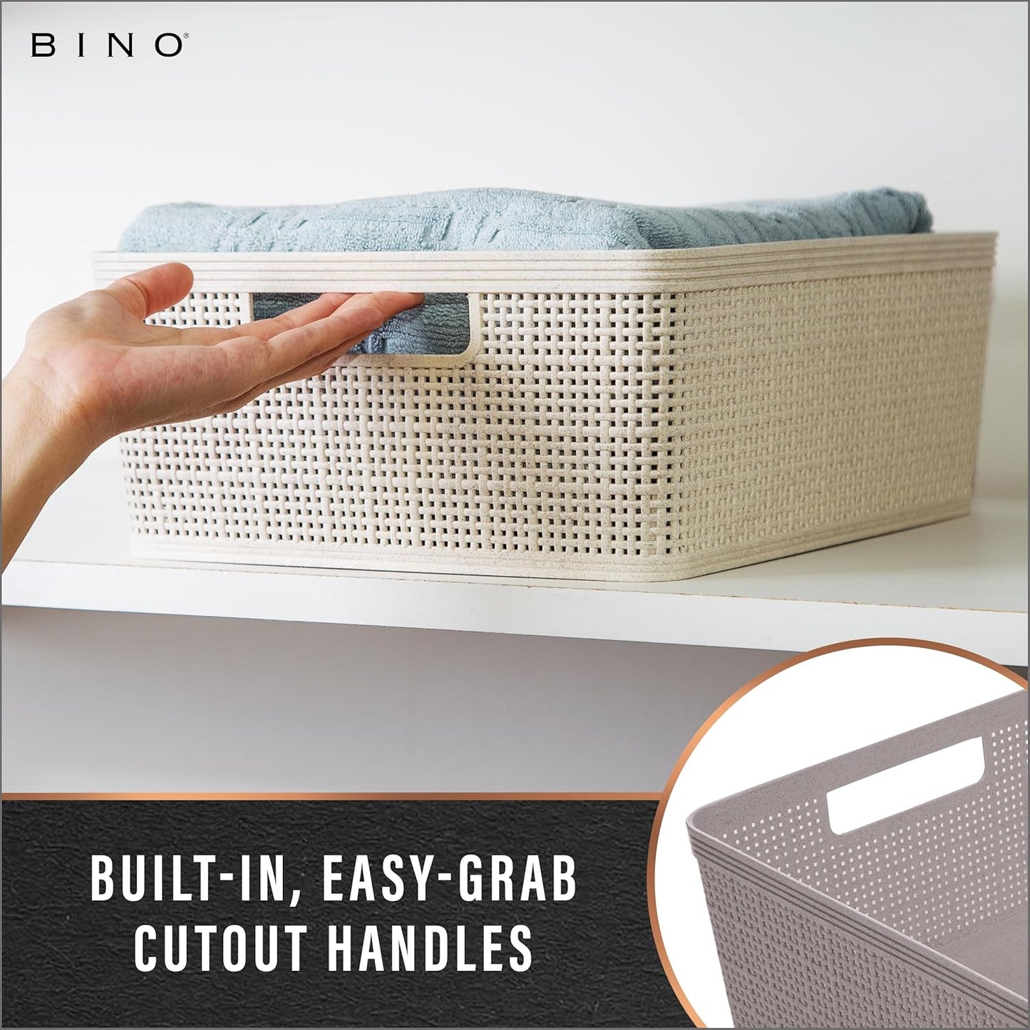 BINO | Woven Plastic Basket | Small (Natural), 5-Pack | THE JUTE COLLECTION | Home Organization, Space - Saving Storage, Stylish Design | Jute Basket | Plastic Storage Basket