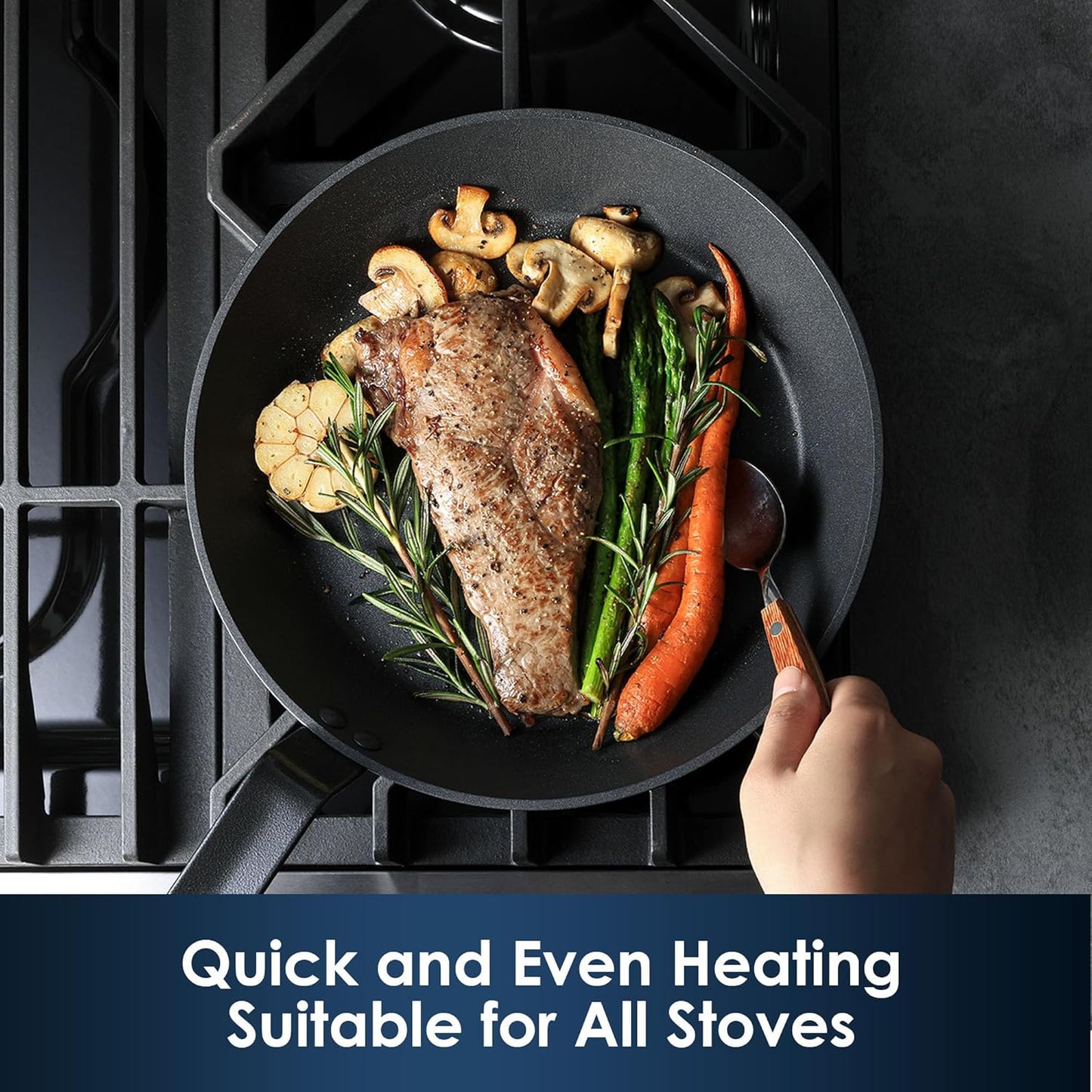 SENSARTE Nonstick Frying Pan Set 2-Piece, Oven Safe Skillets with Swiss Coating, Induction Compatible Chef Pan Set, Dishwasher Safe Cooking Pans, PFOA PFOS Free, 8 and 10 Inch