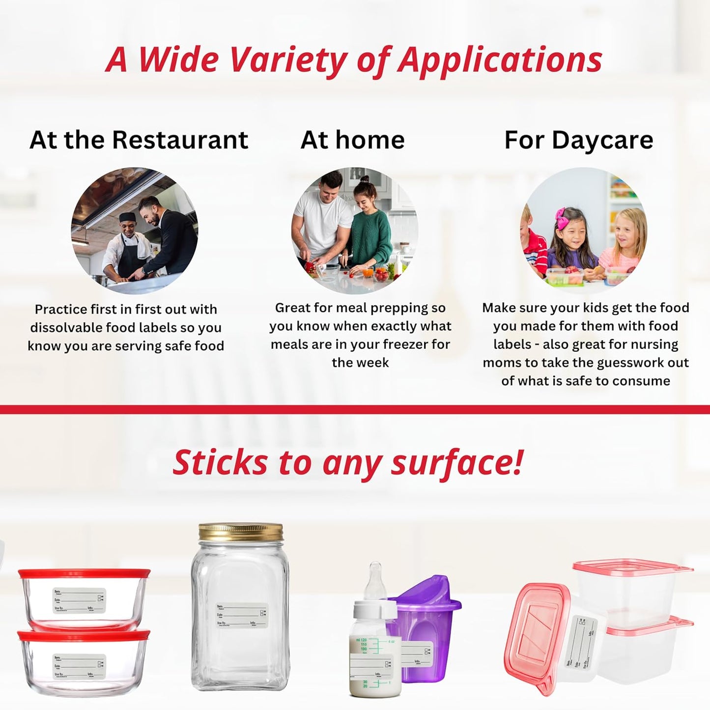 2x1 Dissolvable Food Labels, 250 Label Stickers, Bottle Labels for Storage Bins, Sticker Labels for Food containers, (250, Green)