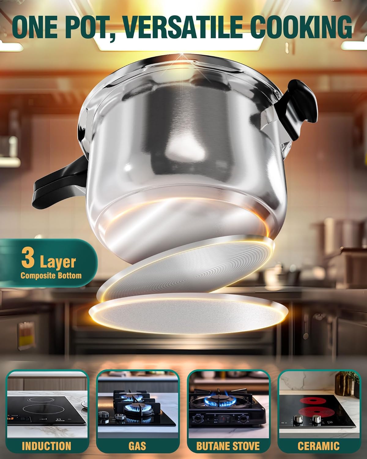 WantJoin Pressure Cooker, 12 Quart Stainless Steel Pressure Canner, Induction Compatible Cookware with Spring Valve Safeguard Devices,Compatible with Gas & Induction Cooker