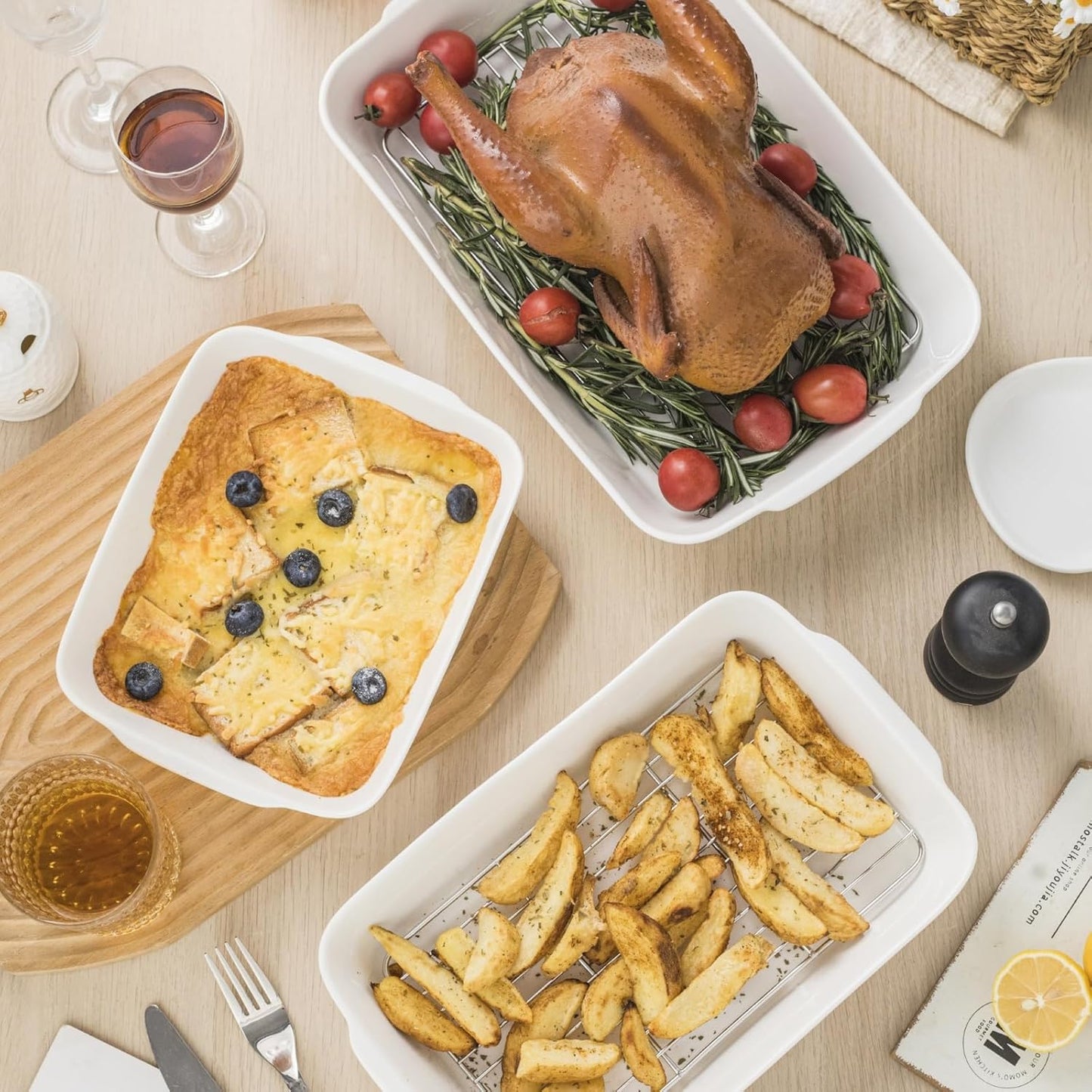 Casserole Dish Set for 2,Ceramic Baking Pan, Ceramic Baking Dish, Bakeware for Baking, Kitchen Decor, Microwave Oven Safe,Kitchen Decor (1.2QT/3QT)