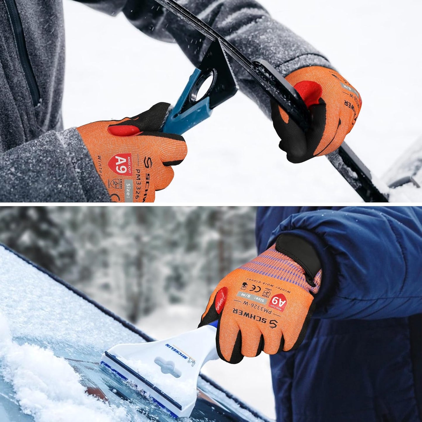 Schwer FreezeGuard-X Winter Work Gloves for Men and Women, ANSI A9 Cut Resistant Gloves for Extreme Protection, Freezer Glove With Super Grip, Thermal Insulated, Non PFAS, PM3326-W (XL,2 Pairs)