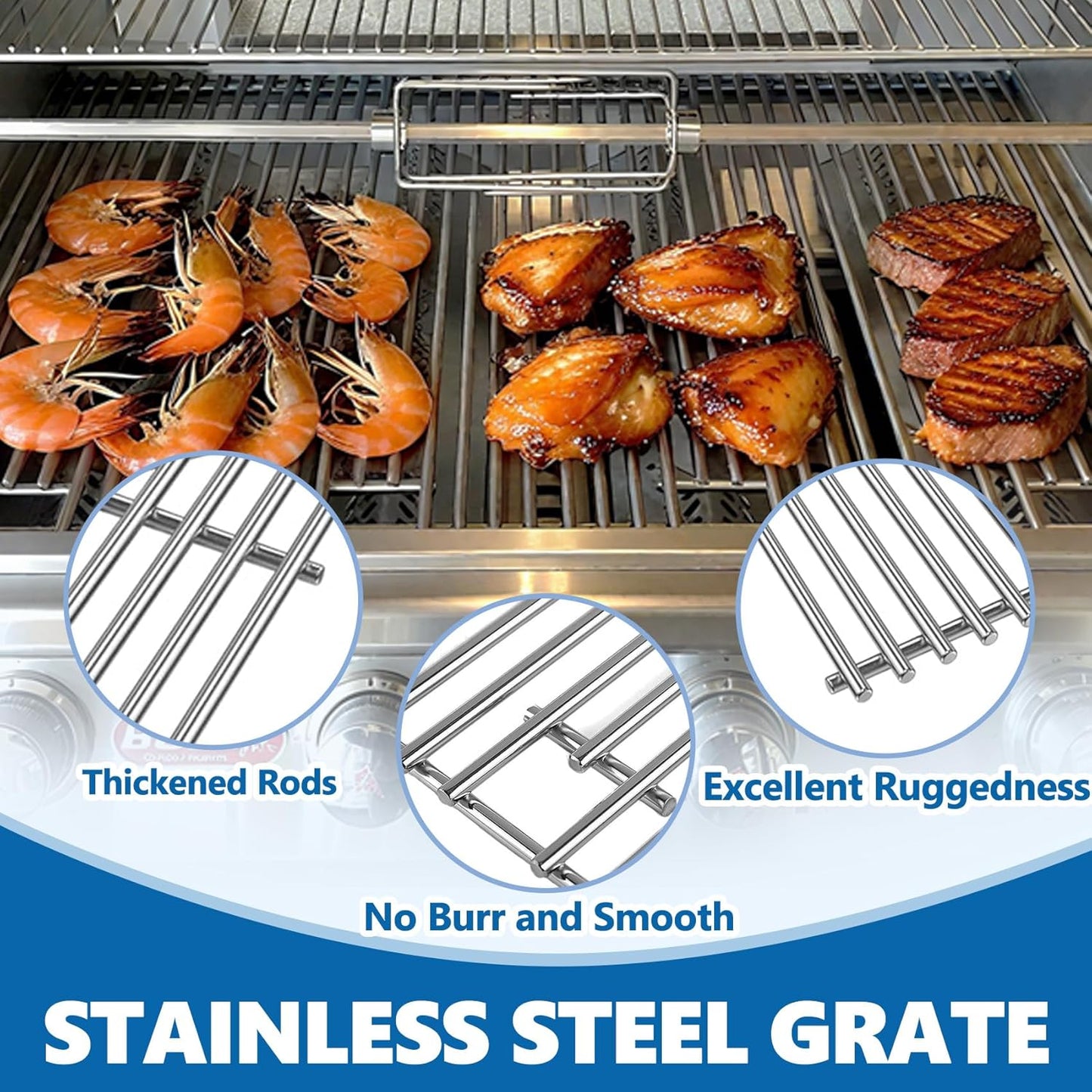 SafBbcue 16517 Cooking Grates for Bull 5 Burner Grill Replacement Parts Bull Brahma 57568 57569 57568CE 57568AGA 57569CE 57569AGA Lion Premium 90000 L90000 Grill Parts