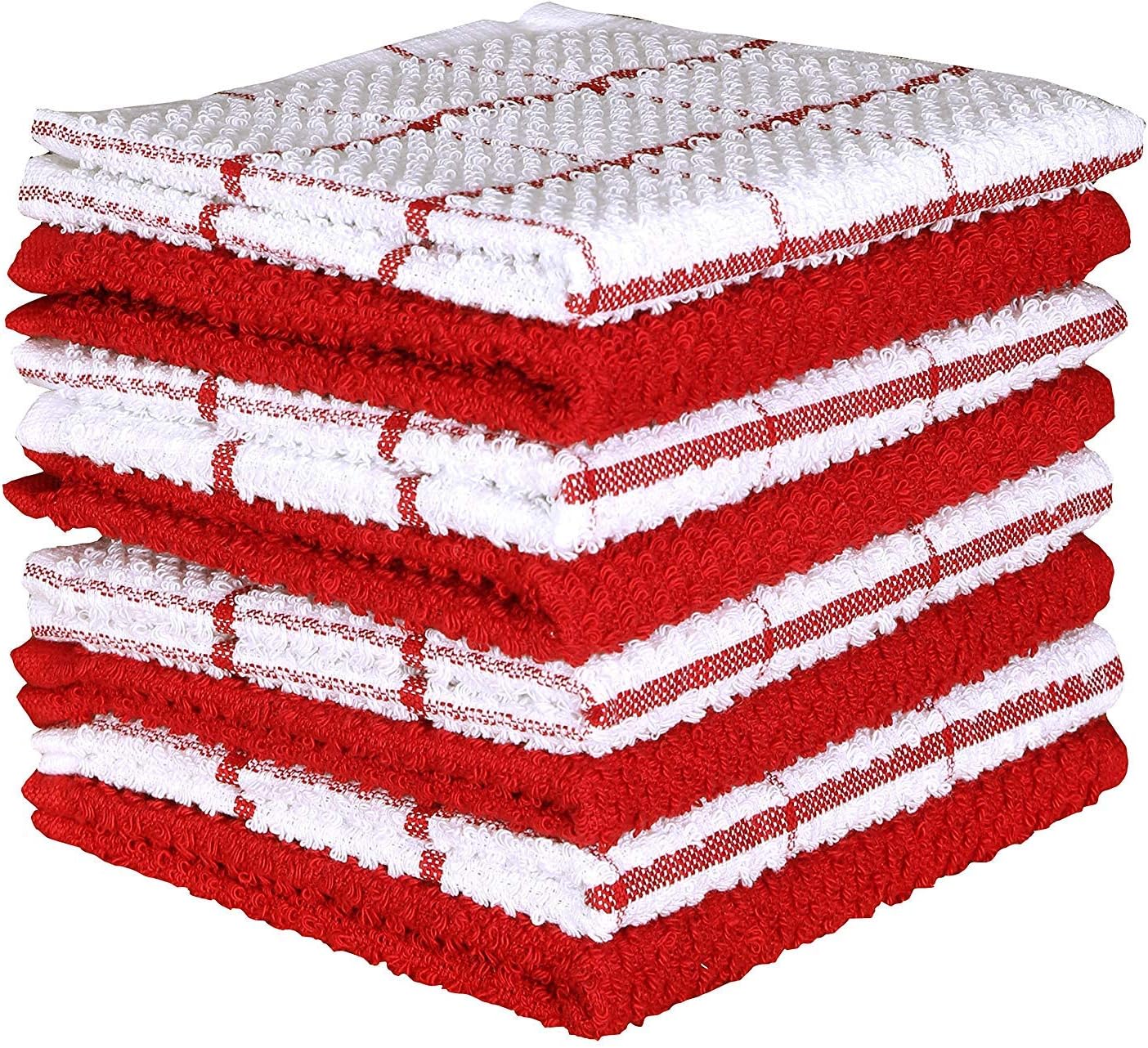AMOUR INFINI Cotton Kitchen Dish Cloths Set of 8 – Highly Absorbent, Super Soft Premium Terry Cleaning Cloth (12"x12" Inch) Premium Dishcloths for Washing Dishes (Red)