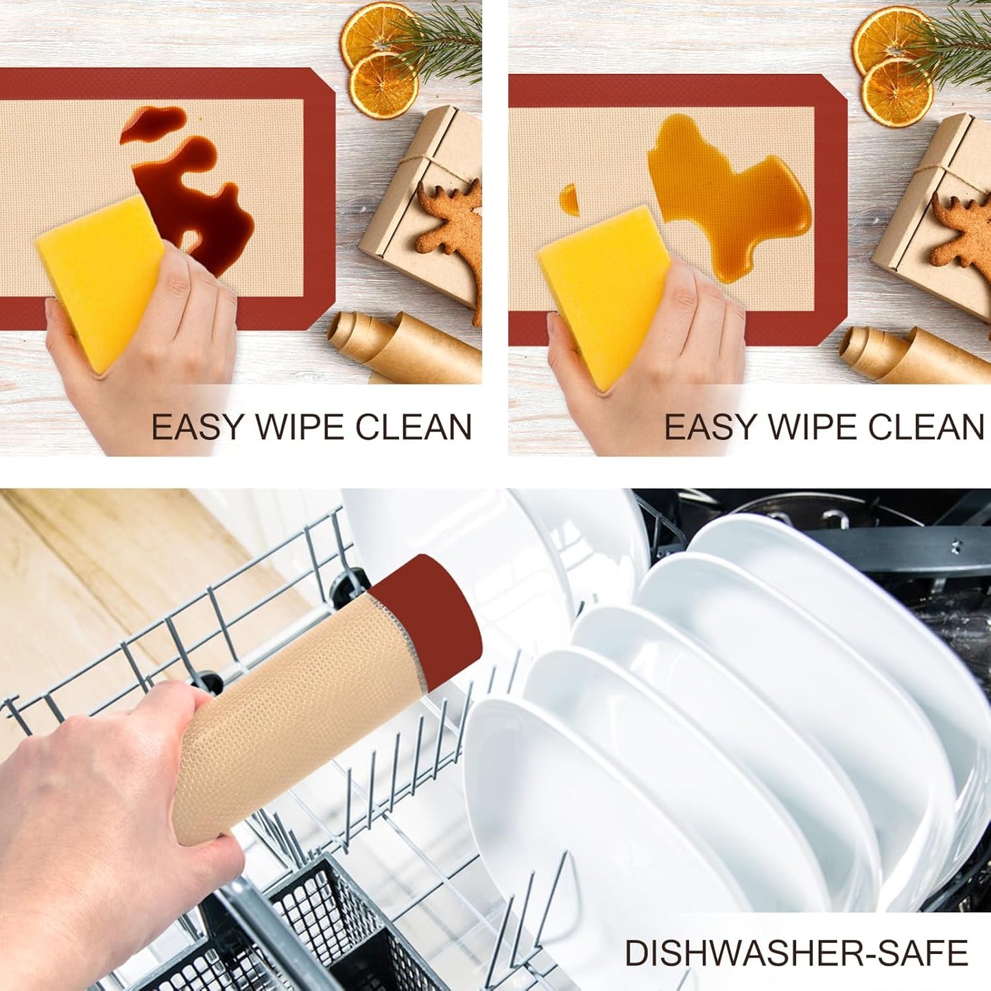 Silicone Baking Mat, 3 Pack Reusable Baking Mat, Non-Stick, Food Safe Silicone Mats for Baking, Oven Baking Sheet for Making Cookies, Macaroons, Bread