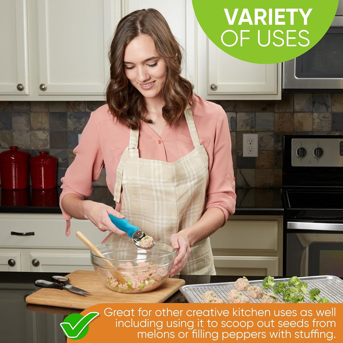 Spring Chef Ice Cream Scoop with Comfortable Handle, Professional Heavy Duty Sturdy Scooper, Premium Kitchen Tool for Cookie Dough, Gelato, Sorbet, Teal