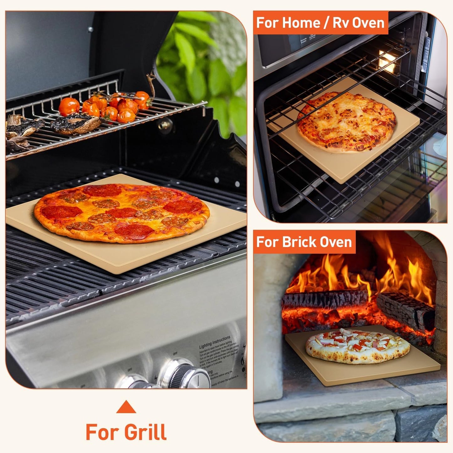 Pizza Stone for Oven and Grill, 12 Inch Square Baking Pan, Heavy Duty Small Cordierite Pizza Grilling Stone, Thermal Shock Resistant, Includes Durable Metal Scraper