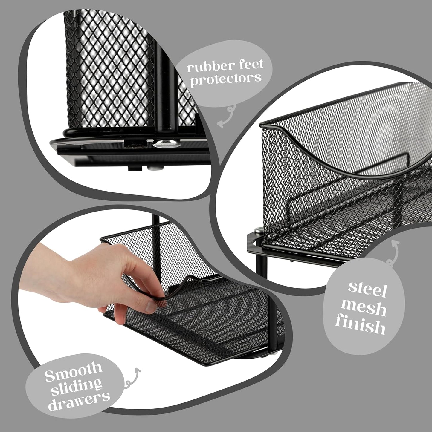 Sorbus 2 Tier Metal Under Sink Organizer for Bathroom, Kitchen, Strong Steel Mesh Sliding Drawers for Under Sink, Under Cabinet, Closet, Kitchen, Pantry, Bathroom Organizers and Storage (Black)