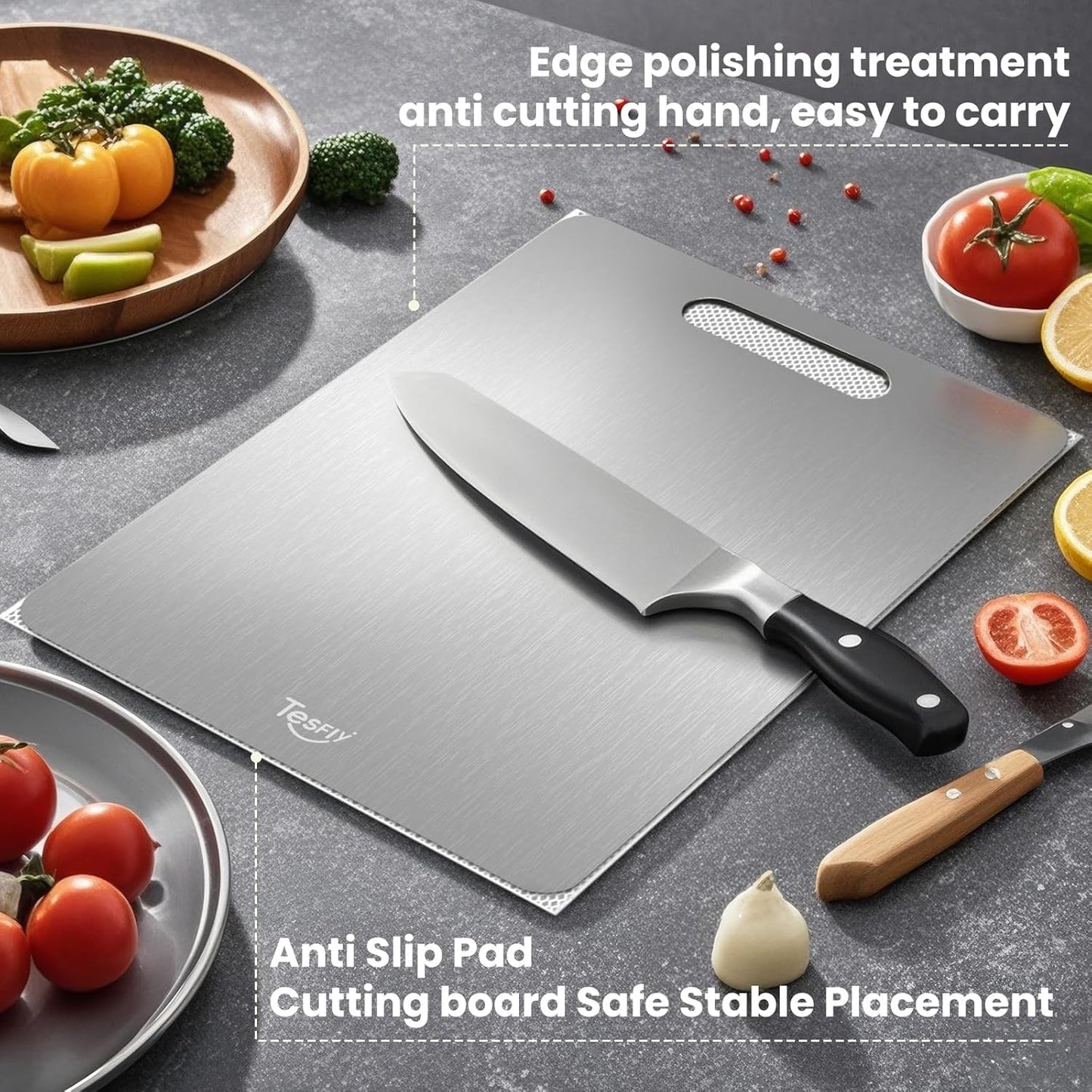 New Titanium Cutting Board - 100% Pure Titanium Cutting Boards For Kitchen,Easy to clean, Double-sided food-grade Cutting Board For Cutting Meats, Fruits And Vegetables（18 * 12）