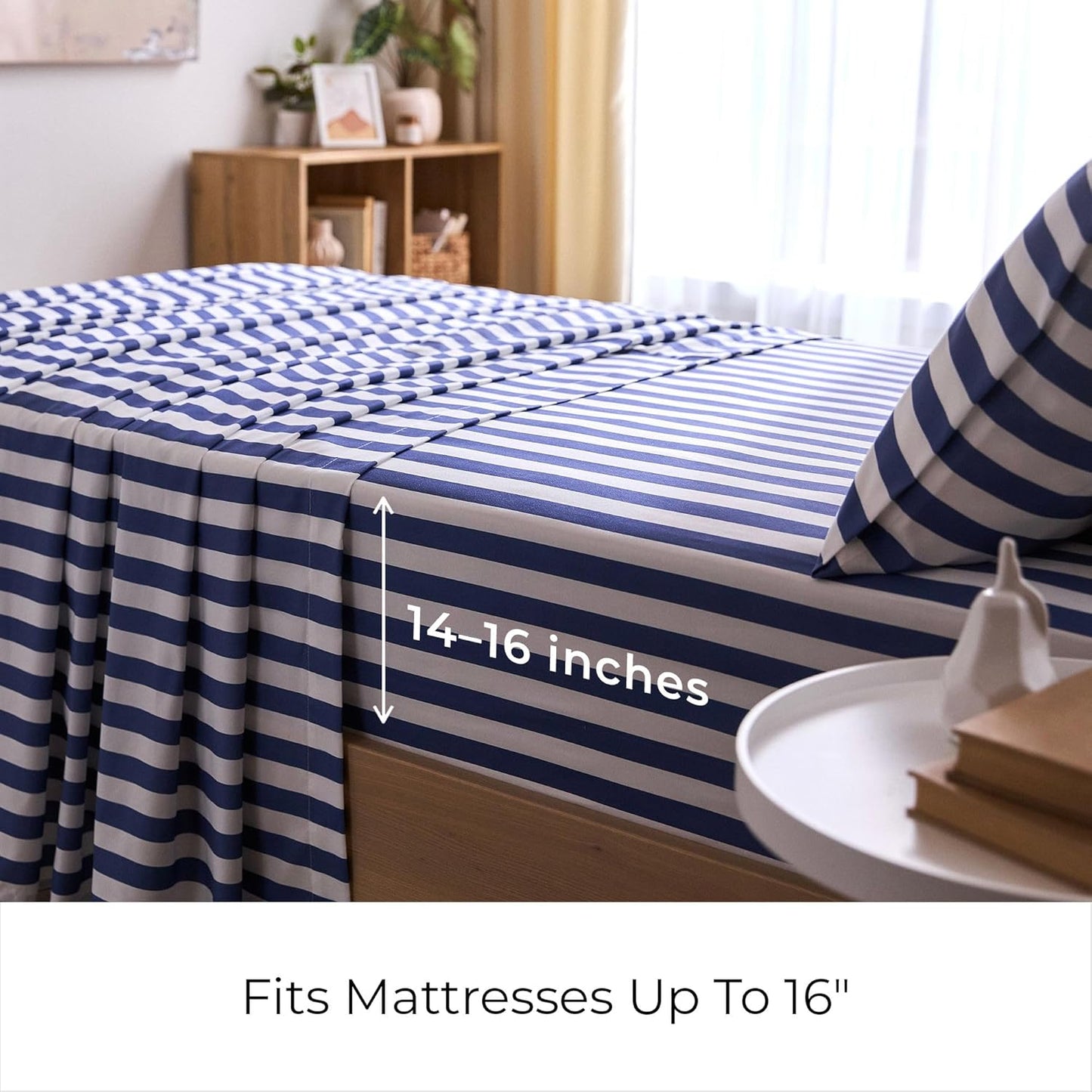 Mellanni Twin XL Sheets Set - 3 PC Iconic Collection Bedding - Hotel Luxury, Soft, Cooling Bed Sheets - Wrinkle, Fade, Stain Resistant (Twin Extra Long, Oxford Stripe Blue Nova)