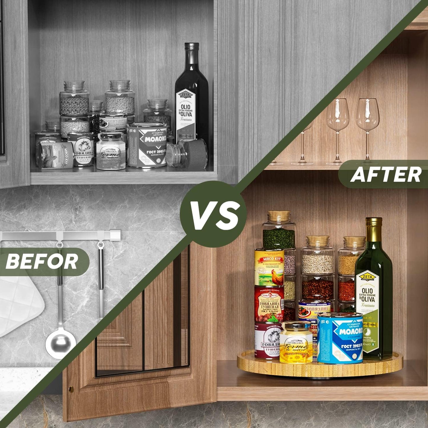 Lazy Susan for Table, 12 Inch Non-Skid Bamboo Turntable Organizer for Salt Pepper Spices and Olive Oil Next to Stove, Wooden Lazy Susan Organizer for Kitchen Countertop Organizer