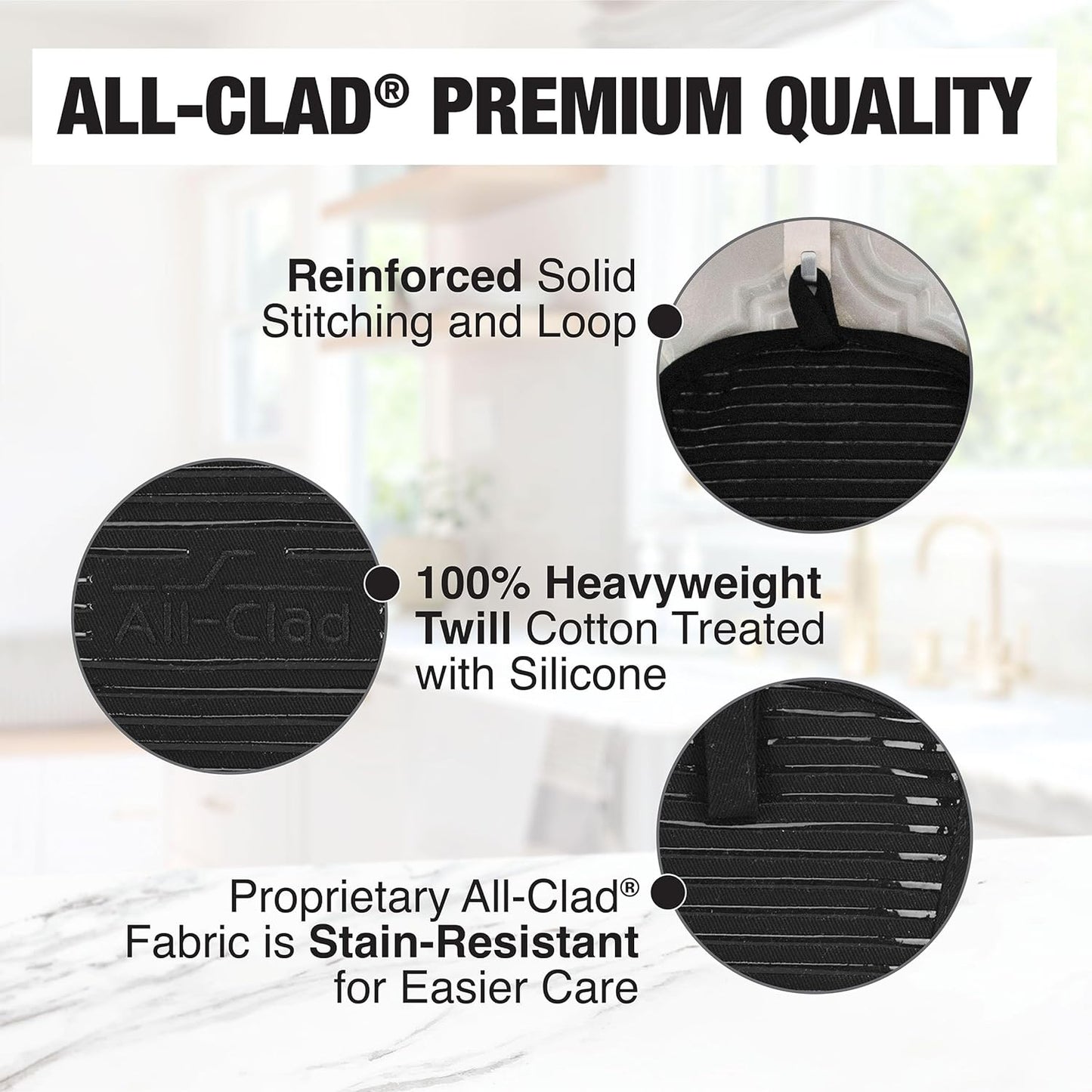 All-Clad Premium Pot Holder & Hot Pad: Heat Resistant to 500 Degrees - 100% Cotton, 10"x6.25" Hot Pad for Kitchen and Barbeque, (1-Pack), Black