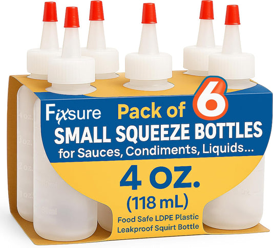 Plastic Squeeze Bottles with Red Tip Cap, 4 Oz Squirt Bottle For Ketchup, BBQ, Sauces, Syrup, Condiments, Oil, Pancake, Cookie Decorating, Dressings, Travel, Camping, Lab, Arts and Crafts (1)