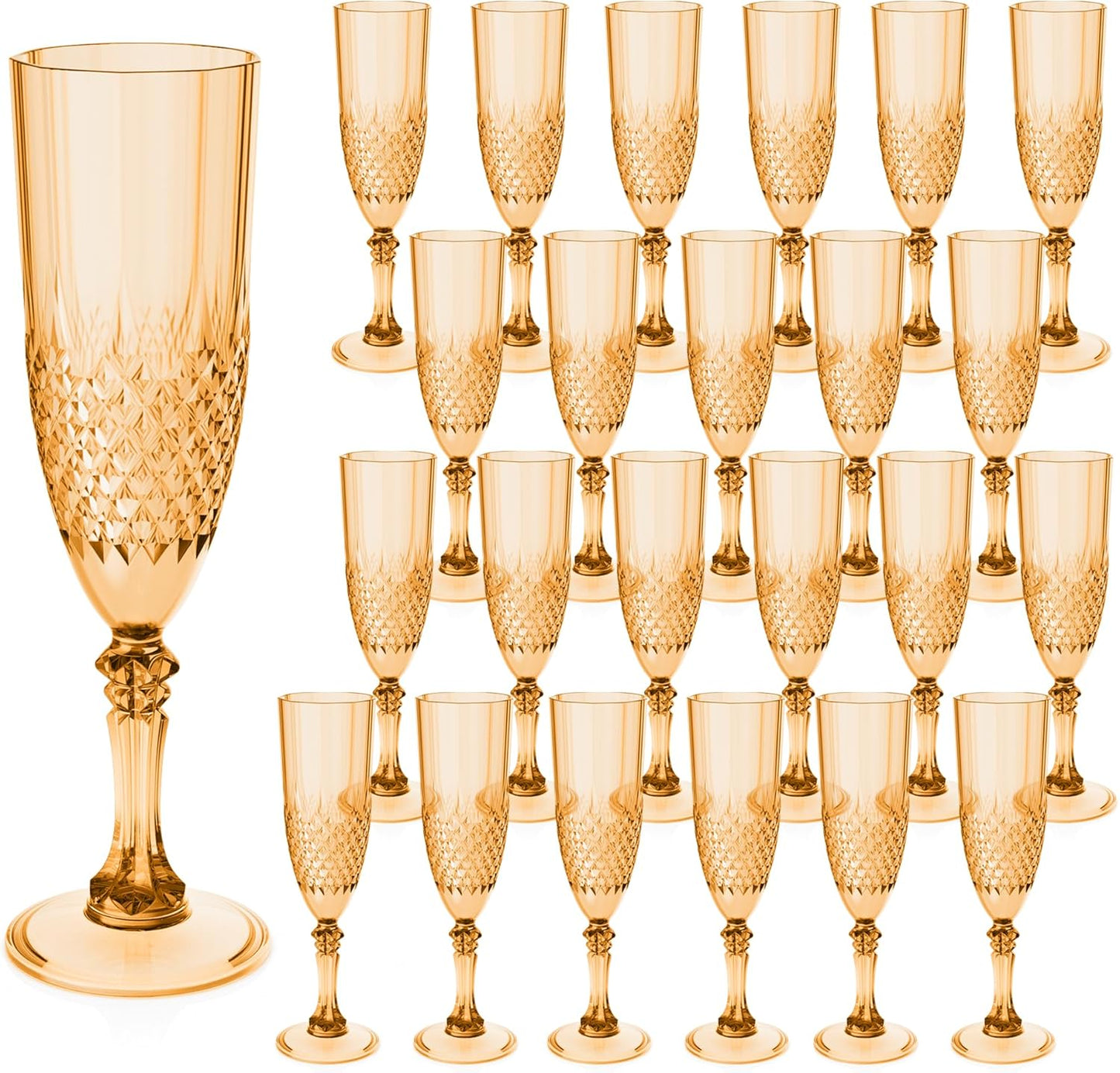 Plastic Champagne Flutes, 24PCS Gold Plastic Wine Glasses Goblets Reusable Champagne Flute for Weddings, Bachelor Parties, Toasting, and Events(24, Gold)