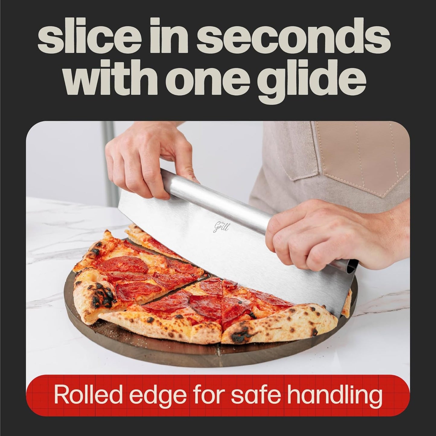 Pizza Cutter Rocker Blade By Hans Grill 14" Large Pizza Slicer Sharp | Stainless Steel Rocking Pizza Knife Cutter | Professional Nonstick Pizza Cutter Rocker Knife With Safety Cover | Dishwasher Safe