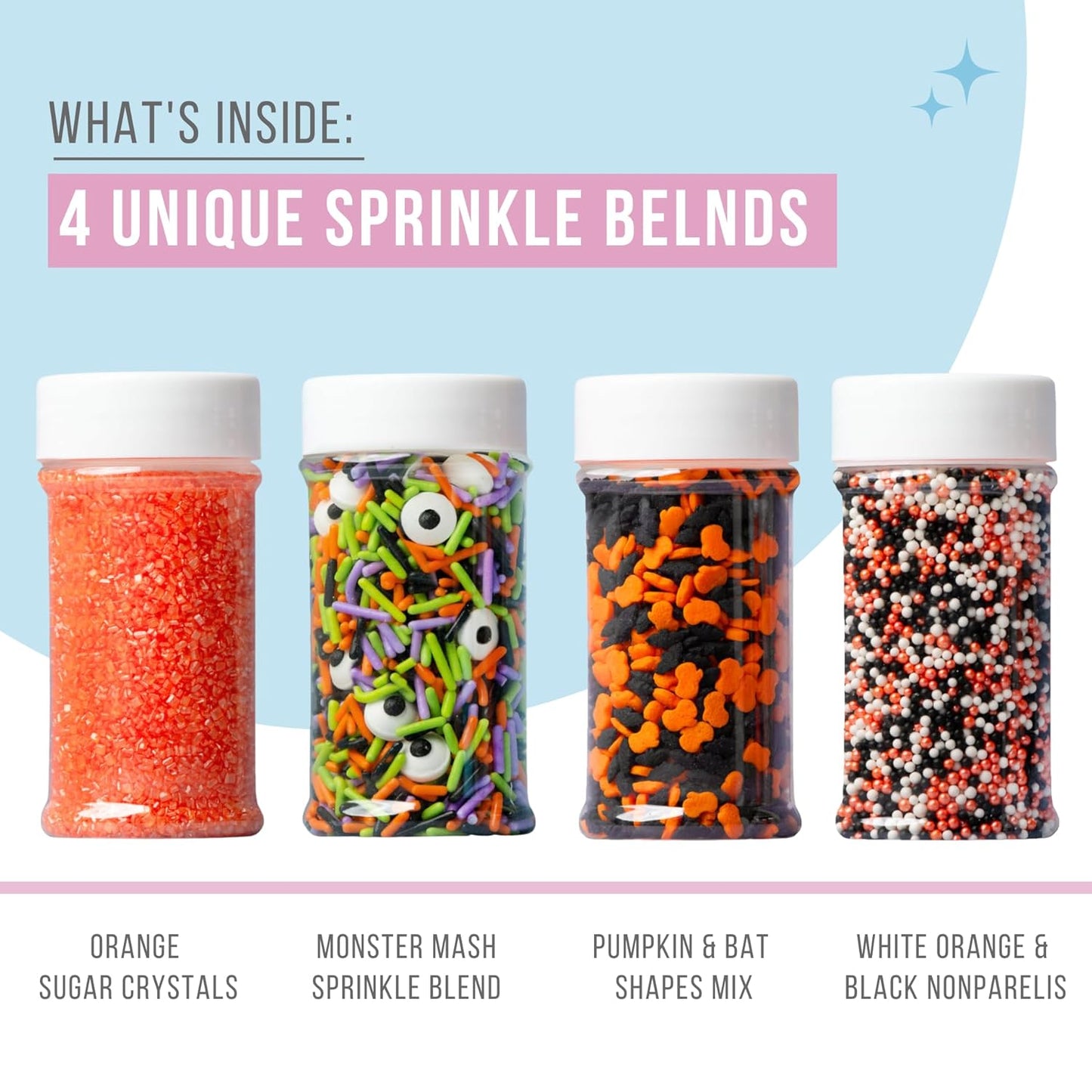 Sweets Indeed Sprinkles, Halloween Sprinkles, Candy Eyeballs, 4 Pack, 10.90 ounces, Edible Sprinkle Mix, Perfect for Cake Decorations, Baking, Ice Cream, Cookies, Cupcake Topper, 10.90 ounces (Halloween)